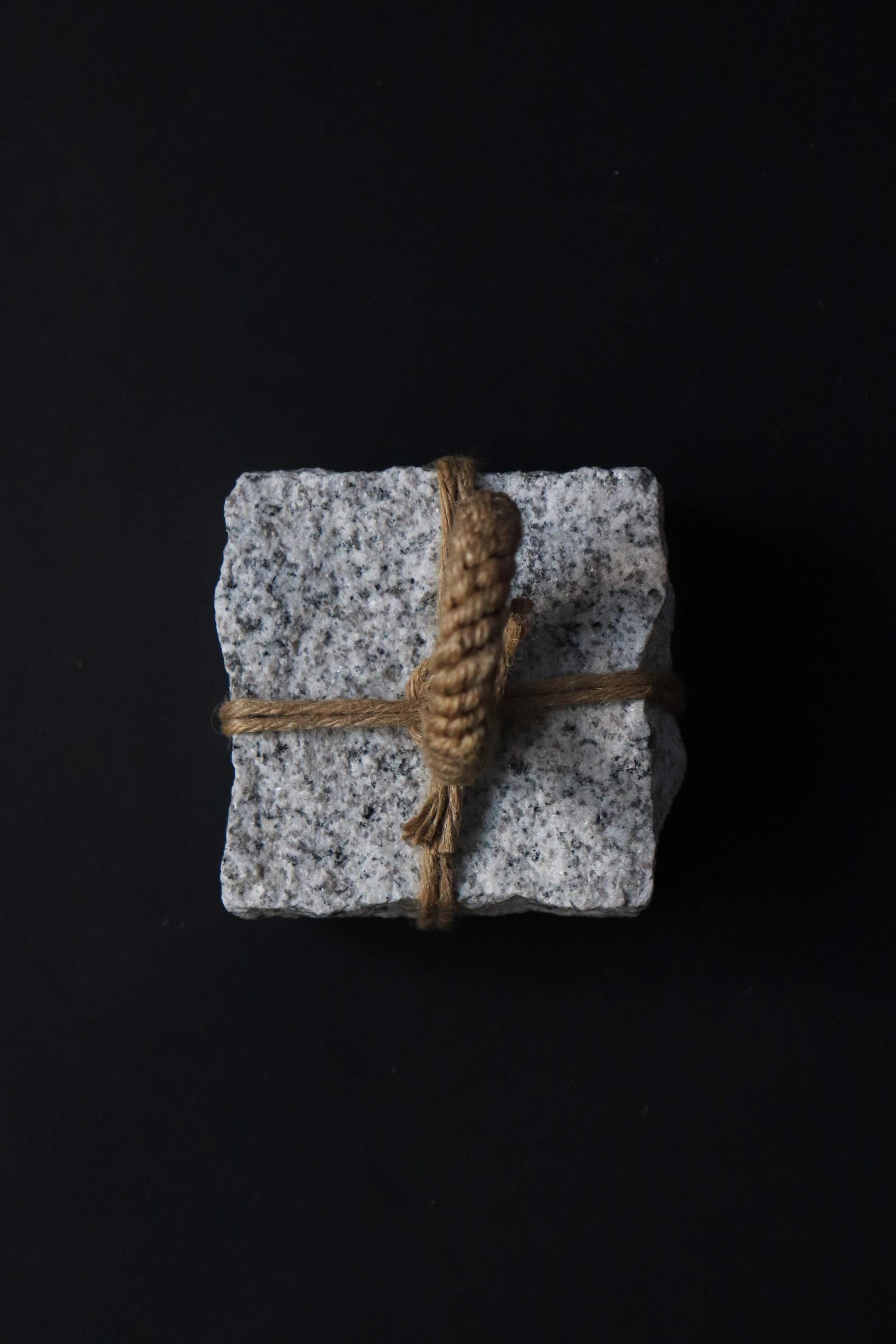 Japanese Sekimori Ishi | White Square Niigata Stone with Hemp Cord | Tea Garden Marker | Wabi Sabi Decor | One of a Kind