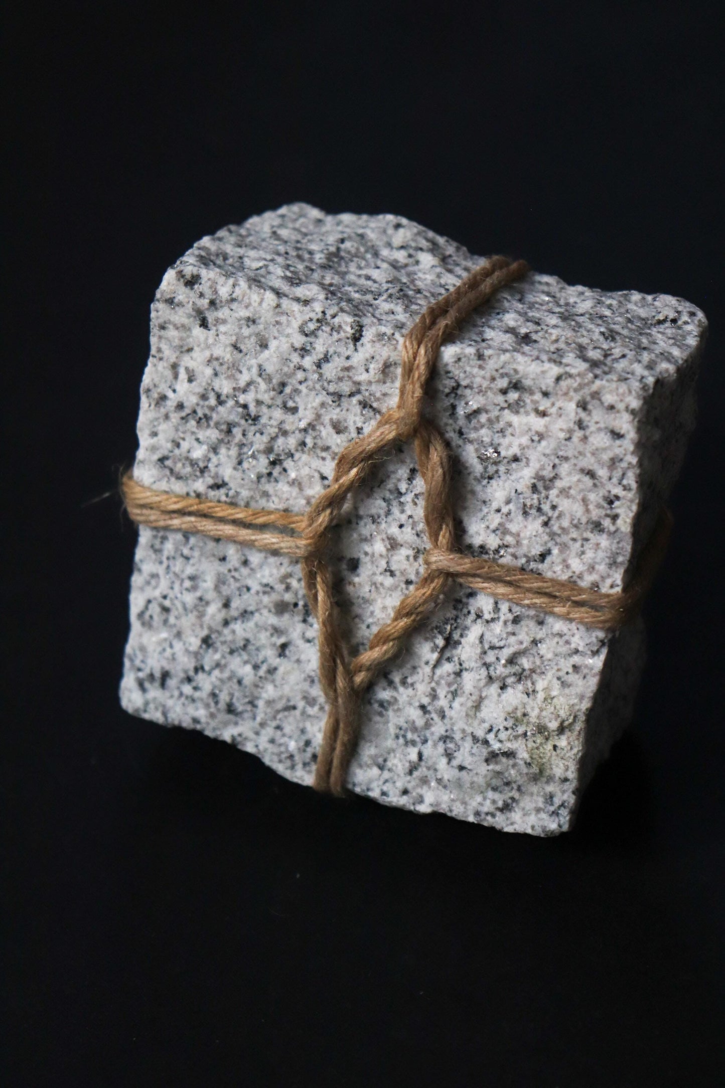 Japanese Sekimori Ishi | White Square Niigata Stone with Hemp Cord | Tea Garden Marker | Wabi Sabi Decor | One of a Kind