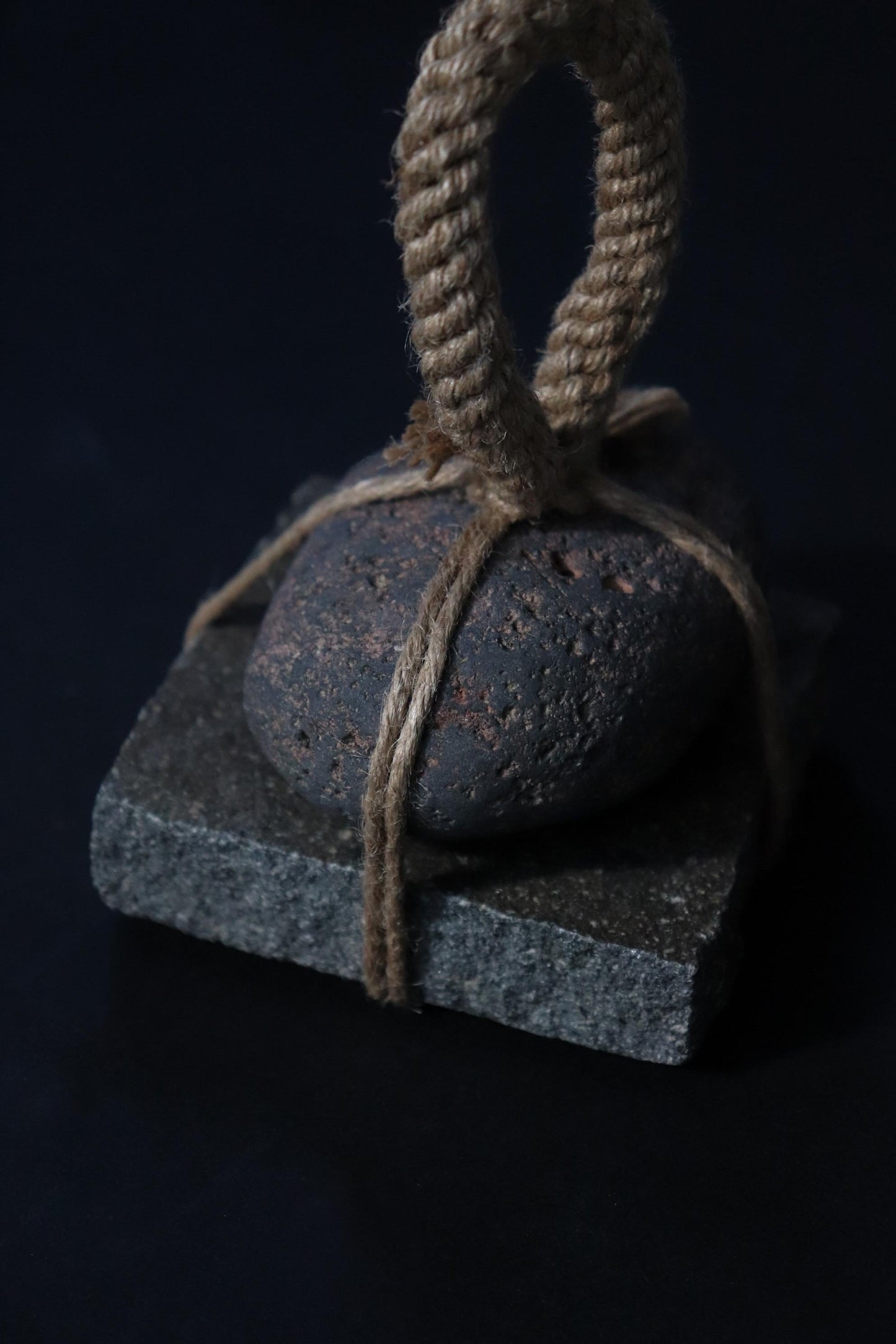 Japanese Two-Tier Sekimori Ishi | Niigata Natural Stone with Hemp Cord | Tea Garden Marker | Wabi Sabi Decor | One of a Kind