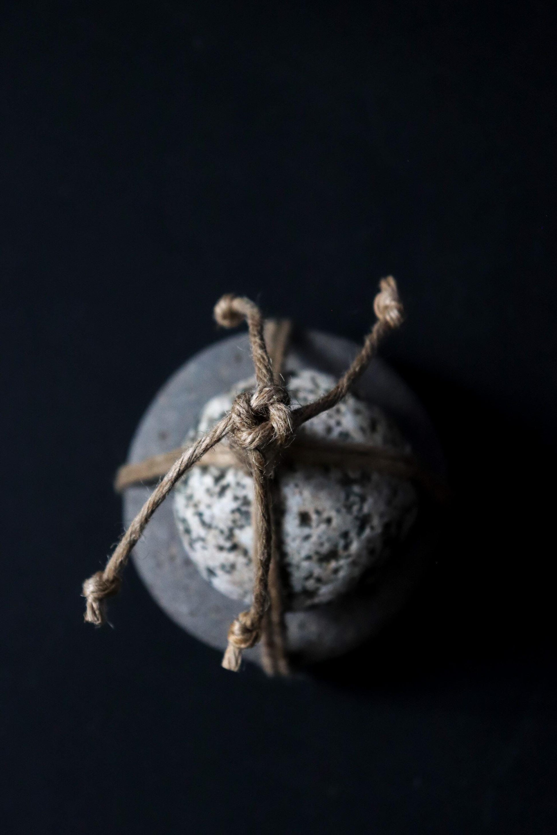 Japanese Two-Tier Sekimori Ishi | Niigata Natural Stone with Hemp Cord | Tea Garden Marker | Wabi Sabi Decor | One of a Kind