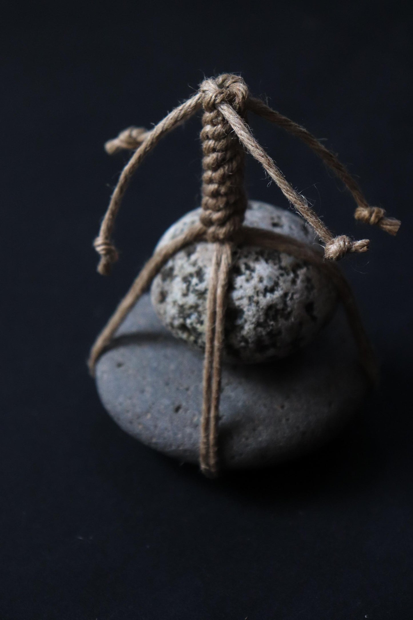 Japanese Two-Tier Sekimori Ishi | Niigata Natural Stone with Hemp Cord | Tea Garden Marker | Wabi Sabi Decor | One of a Kind