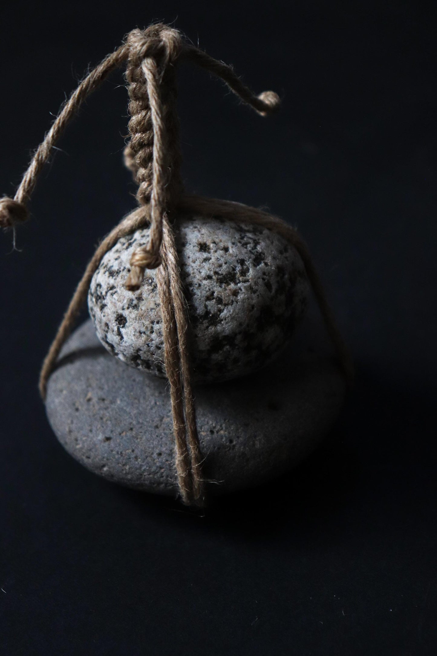 Japanese Two-Tier Sekimori Ishi | Niigata Natural Stone with Hemp Cord | Tea Garden Marker | Wabi Sabi Decor | One of a Kind