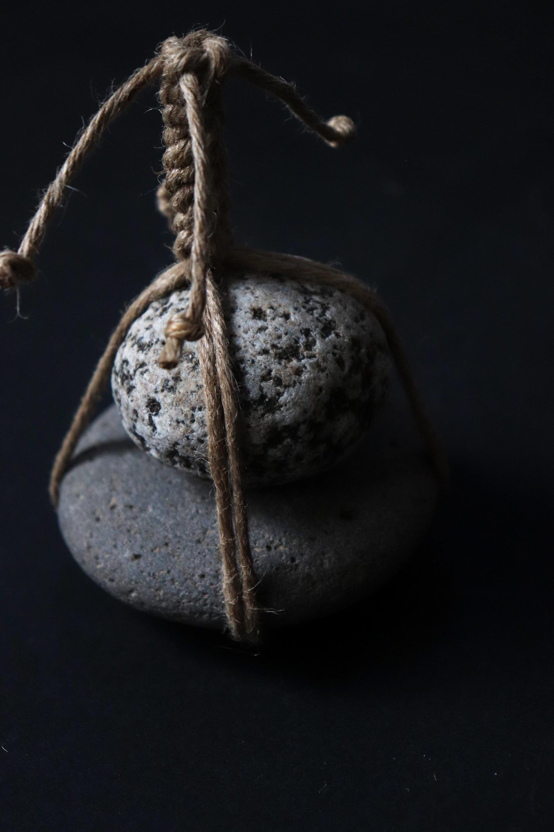 Japanese Two-Tier Sekimori Ishi | Niigata Natural Stone with Hemp Cord | Tea Garden Marker | Wabi Sabi Decor | One of a Kind
