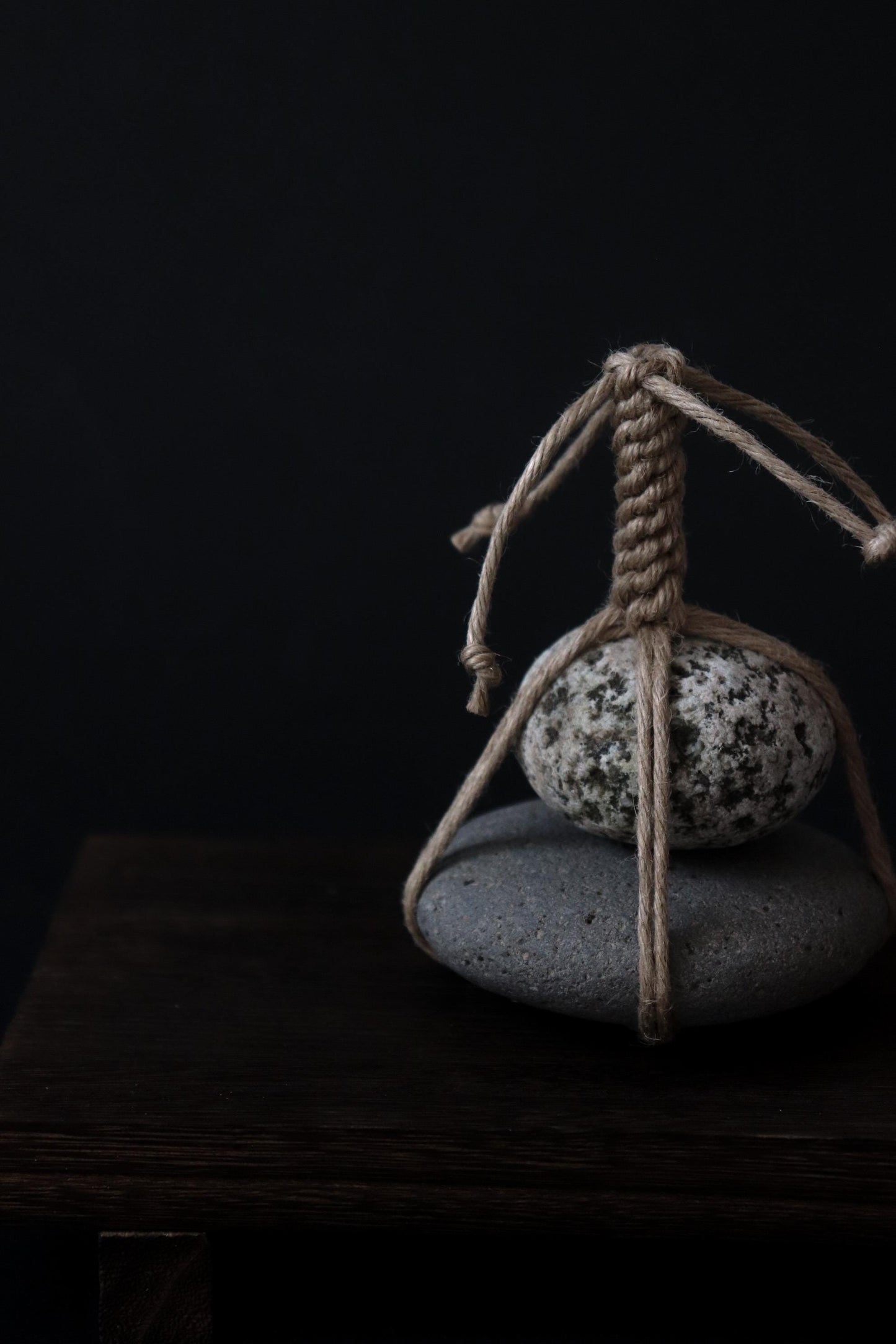 Japanese Two-Tier Sekimori Ishi | Niigata Natural Stone with Hemp Cord | Tea Garden Marker | Wabi Sabi Decor | One of a Kind