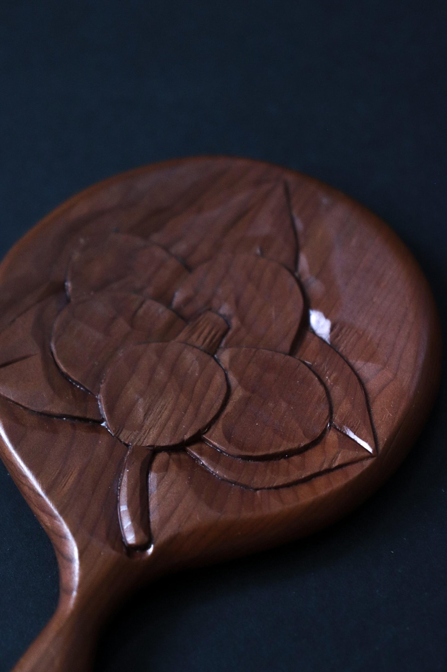 Vintage Japanese Ichii Ittobori Hand Mirror, Hida Takayama Traditional Wood Carving, Carved Wooden Vanity Mirror, Made in Japan