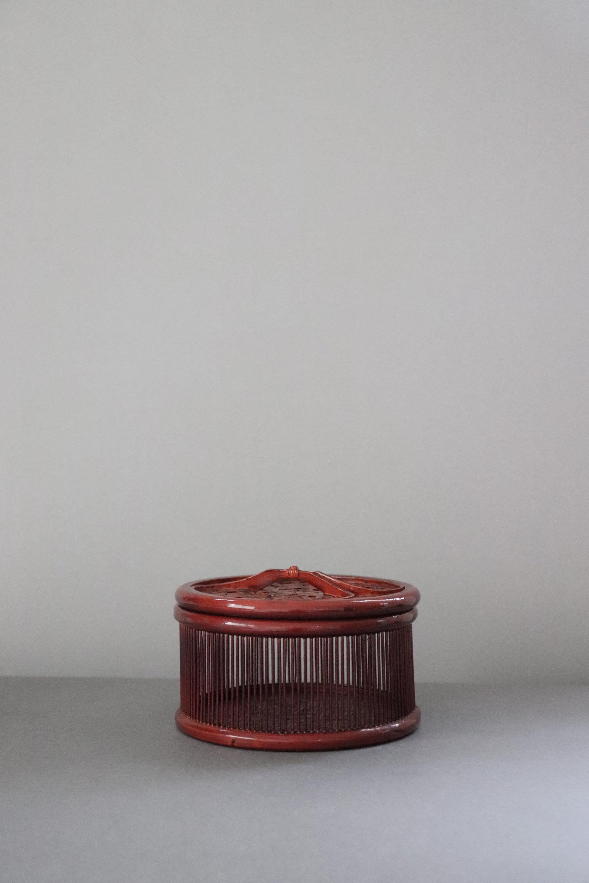 Vintage Japanese Bamboo Sweet Box, Yufu Oita Bamboo Craft, Small Lacquered Woven Basket with Lid, Traditional Kashiki, Made in Japan