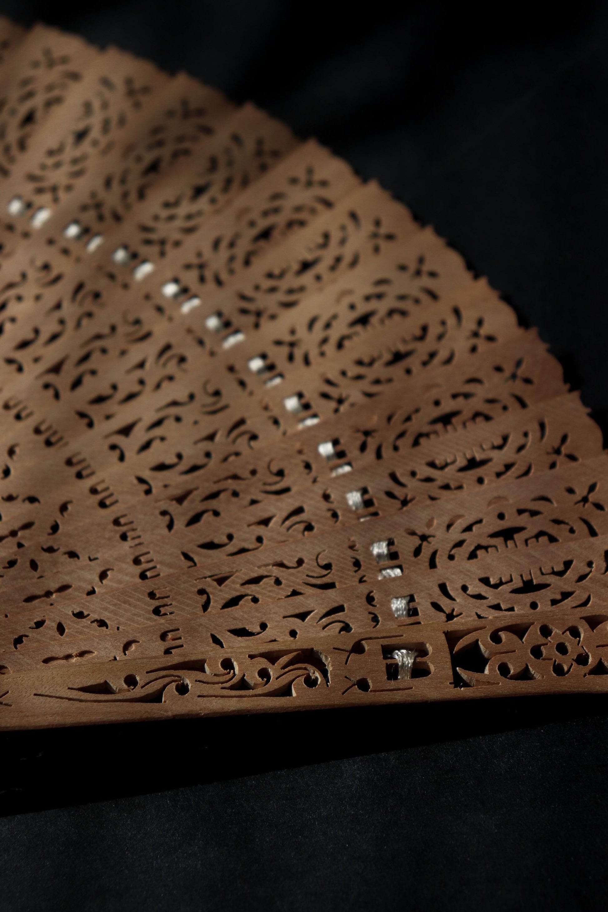 Vintage Japanese Sandalwood Folding Fan No. 03, Carved Openwork Sensu with Artisan Tassel & Paulownia Box, WabiSabi Kitchen Collection