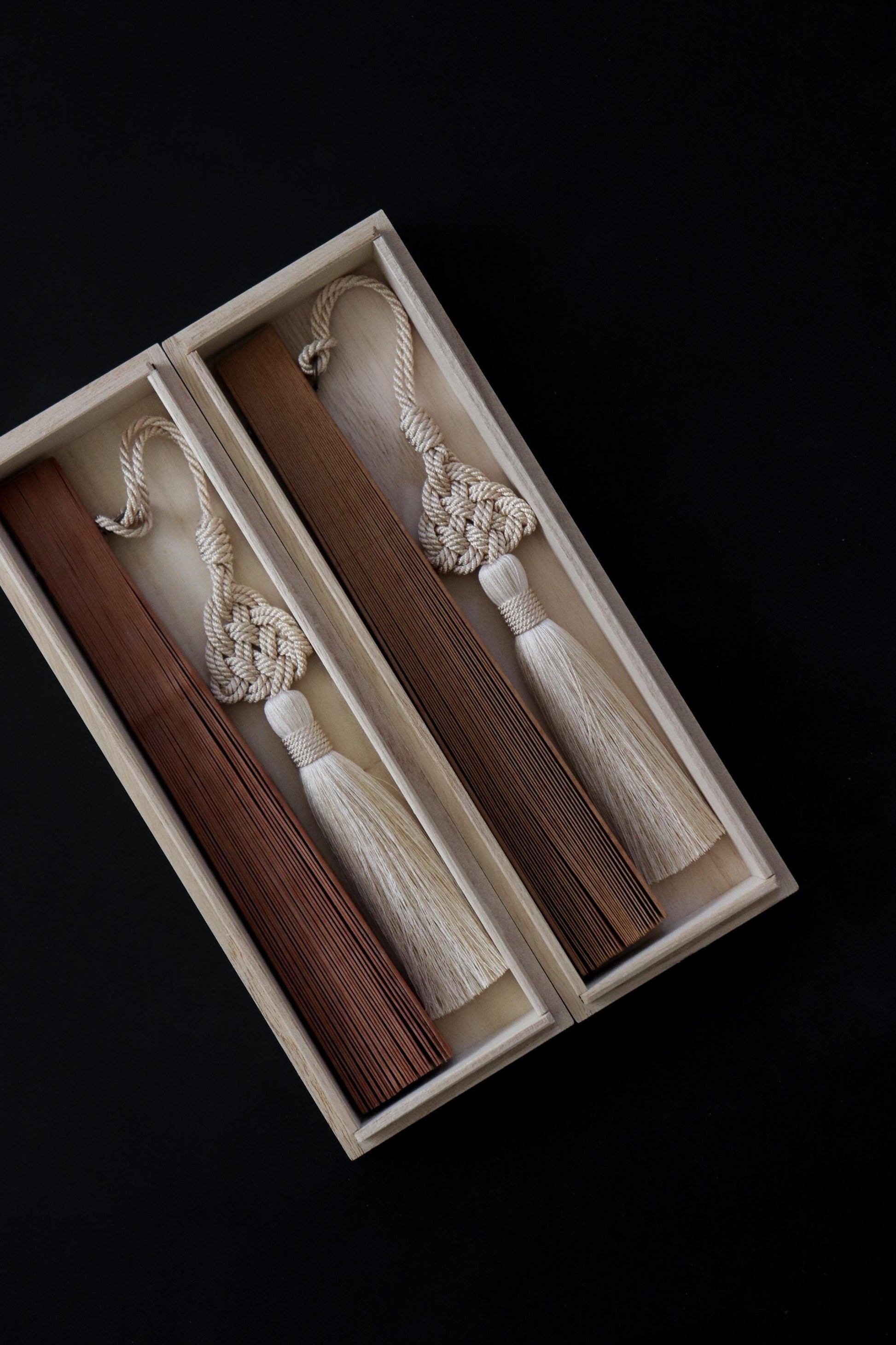 Vintage Japanese Sandalwood Folding Fan No. 03, Carved Openwork Sensu with Artisan Tassel & Paulownia Box, WabiSabi Kitchen Collection