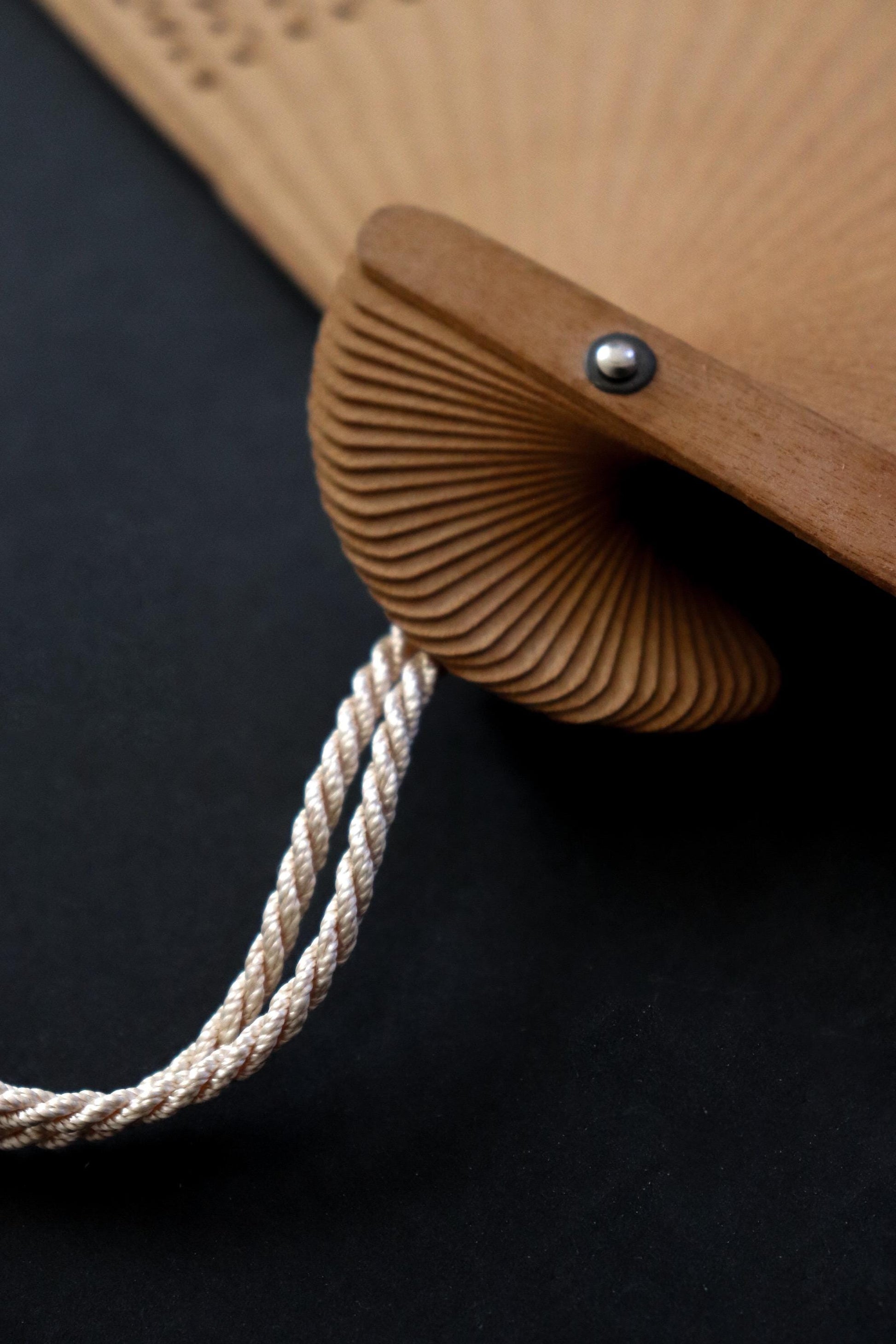 Vintage Japanese Sandalwood Folding Fan No. 02, Carved Wooden Sensu with Artisan Tassel & Paulownia Box, WabiSabi Kitchen Collection