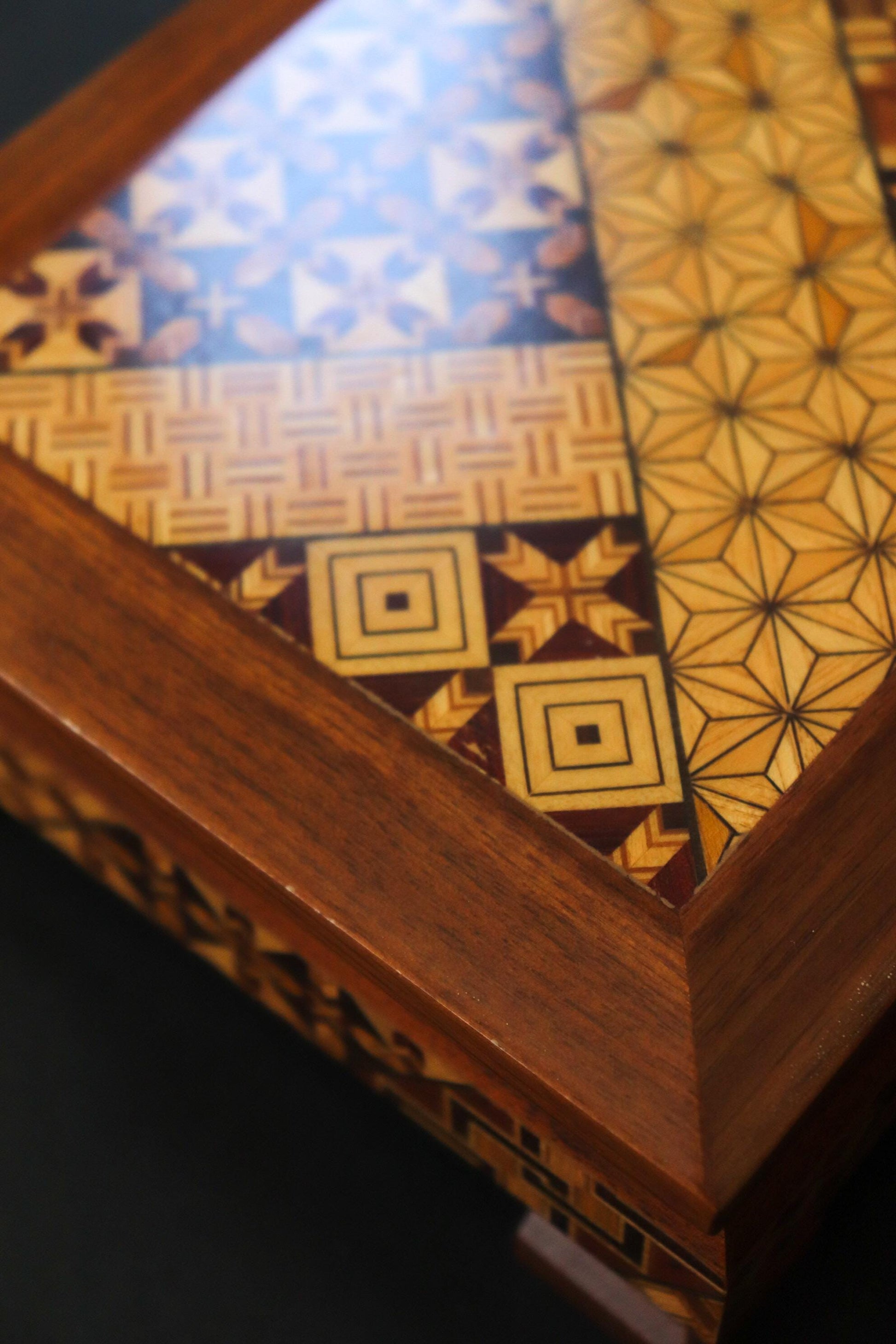 Vintage Hakone Yosegi Jewelry Box with Mirror – Japanese Wooden Keepsake Box, Traditional Marquetry, Made in Japan
