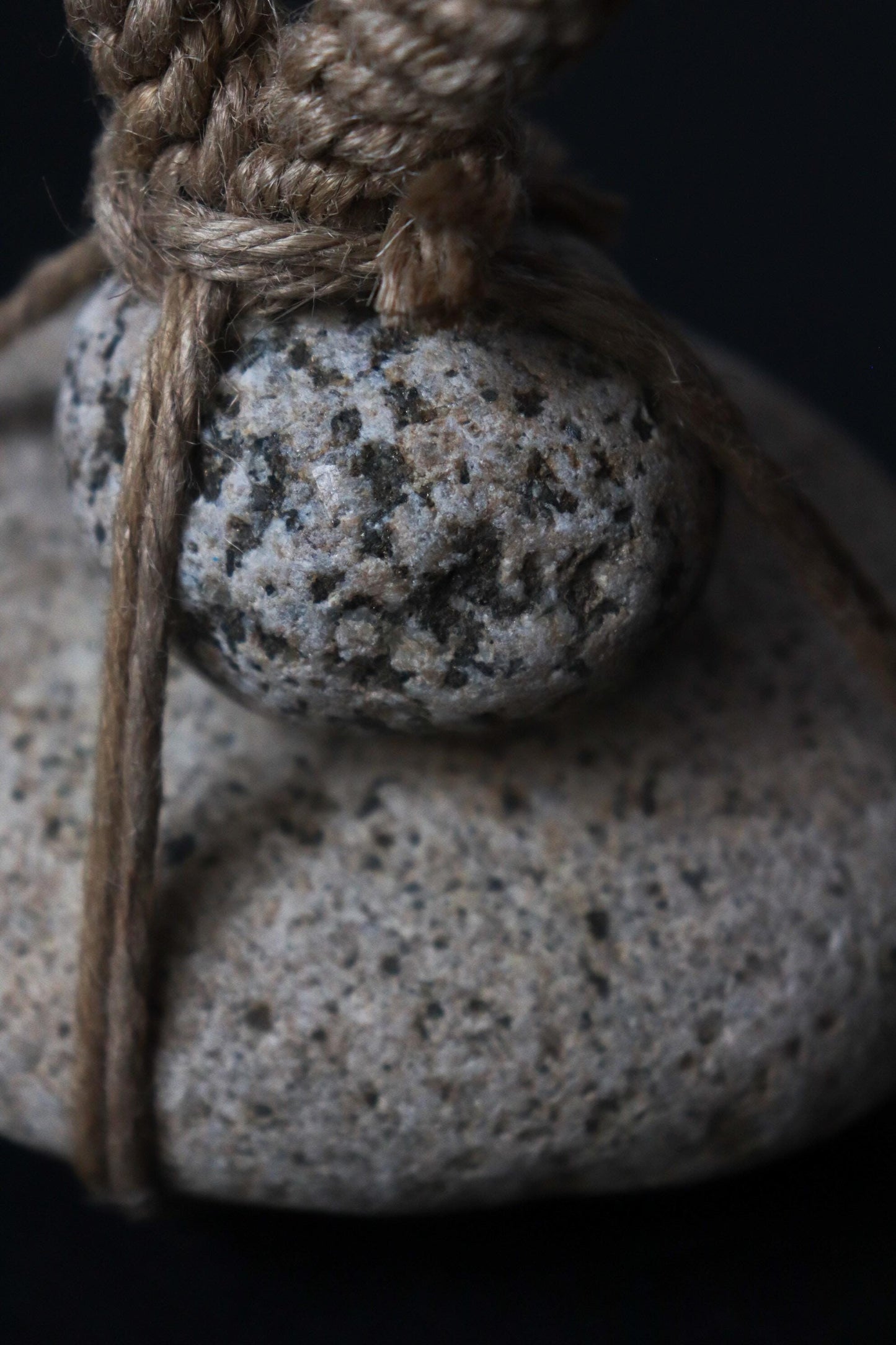 Japanese Two-Tier Sekimori Ishi | Natural Niigata Stone | Hemp Cord | Tea Garden Marker | Wabi Sabi Decor | One of a Kind