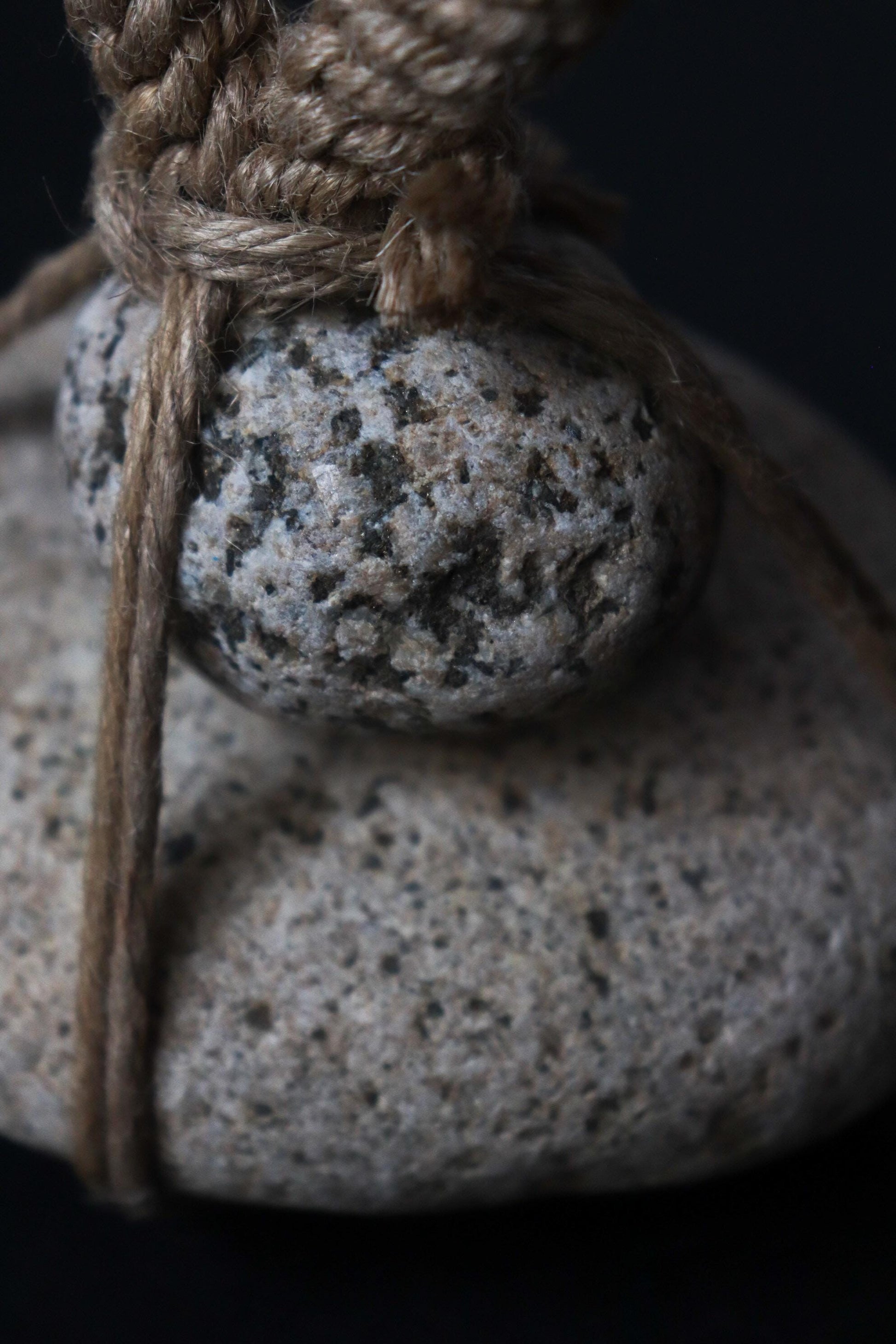 Japanese Two-Tier Sekimori Ishi | Natural Niigata Stone | Hemp Cord | Tea Garden Marker | Wabi Sabi Decor | One of a Kind