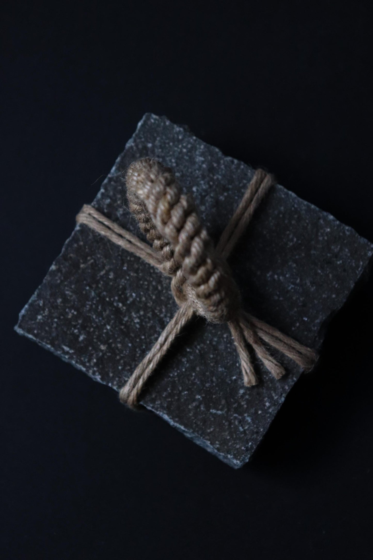 Japanese Sekimori Ishi | Square Niigata Stone with Hemp Cord | Traditional Tea Garden Marker | Wabi Sabi Decor | One of a Kind