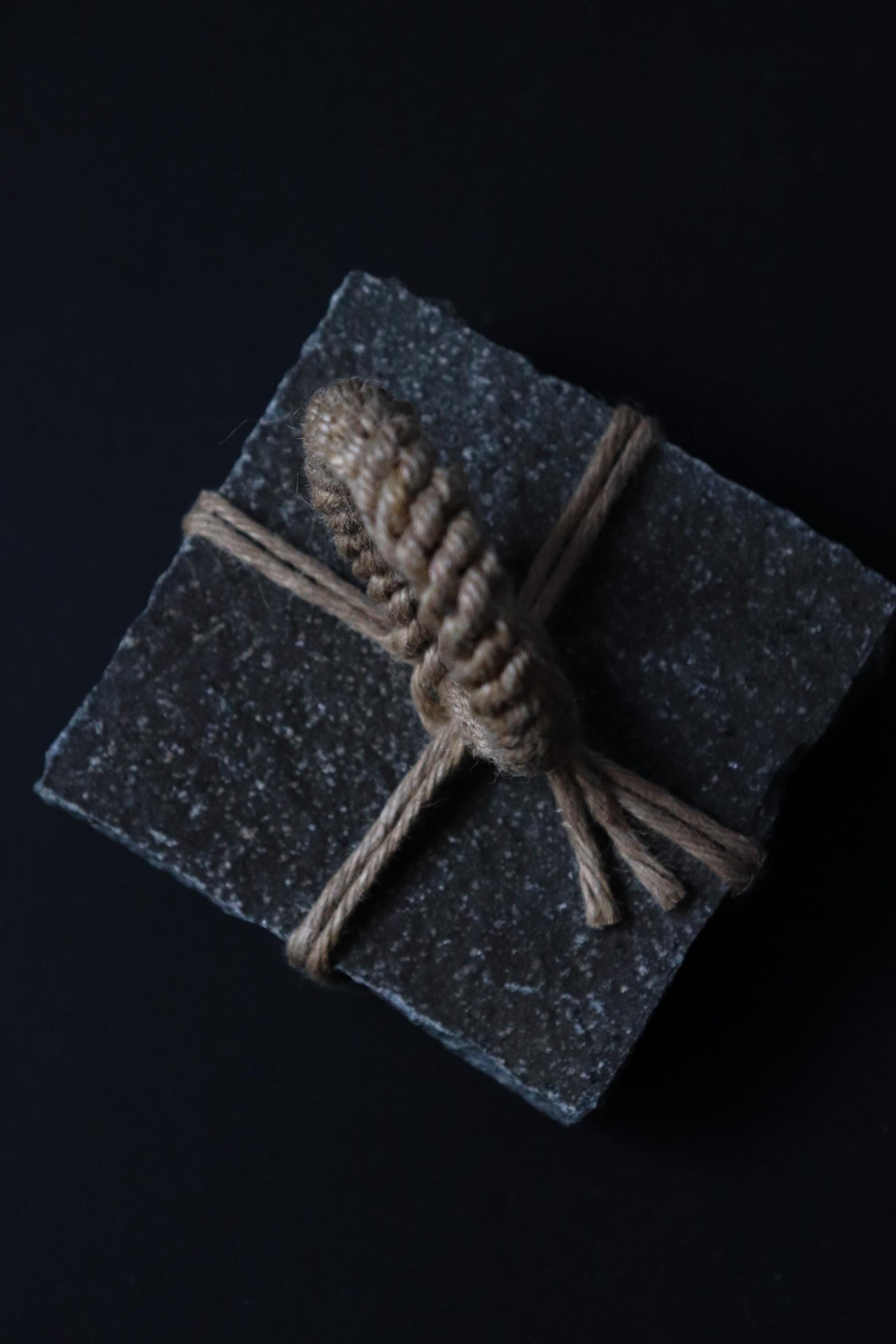 Japanese Sekimori Ishi | Square Niigata Stone with Hemp Cord | Traditional Tea Garden Marker | Wabi Sabi Decor | One of a Kind