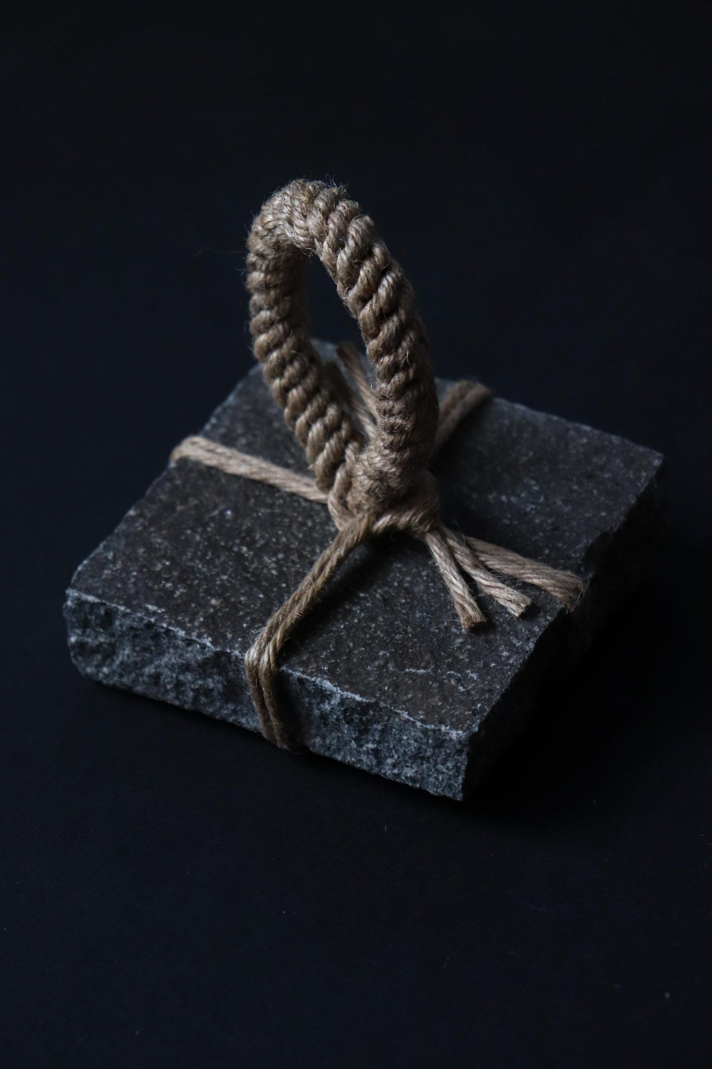 Japanese Sekimori Ishi | Square Niigata Stone with Hemp Cord | Traditional Tea Garden Marker | Wabi Sabi Decor | One of a Kind