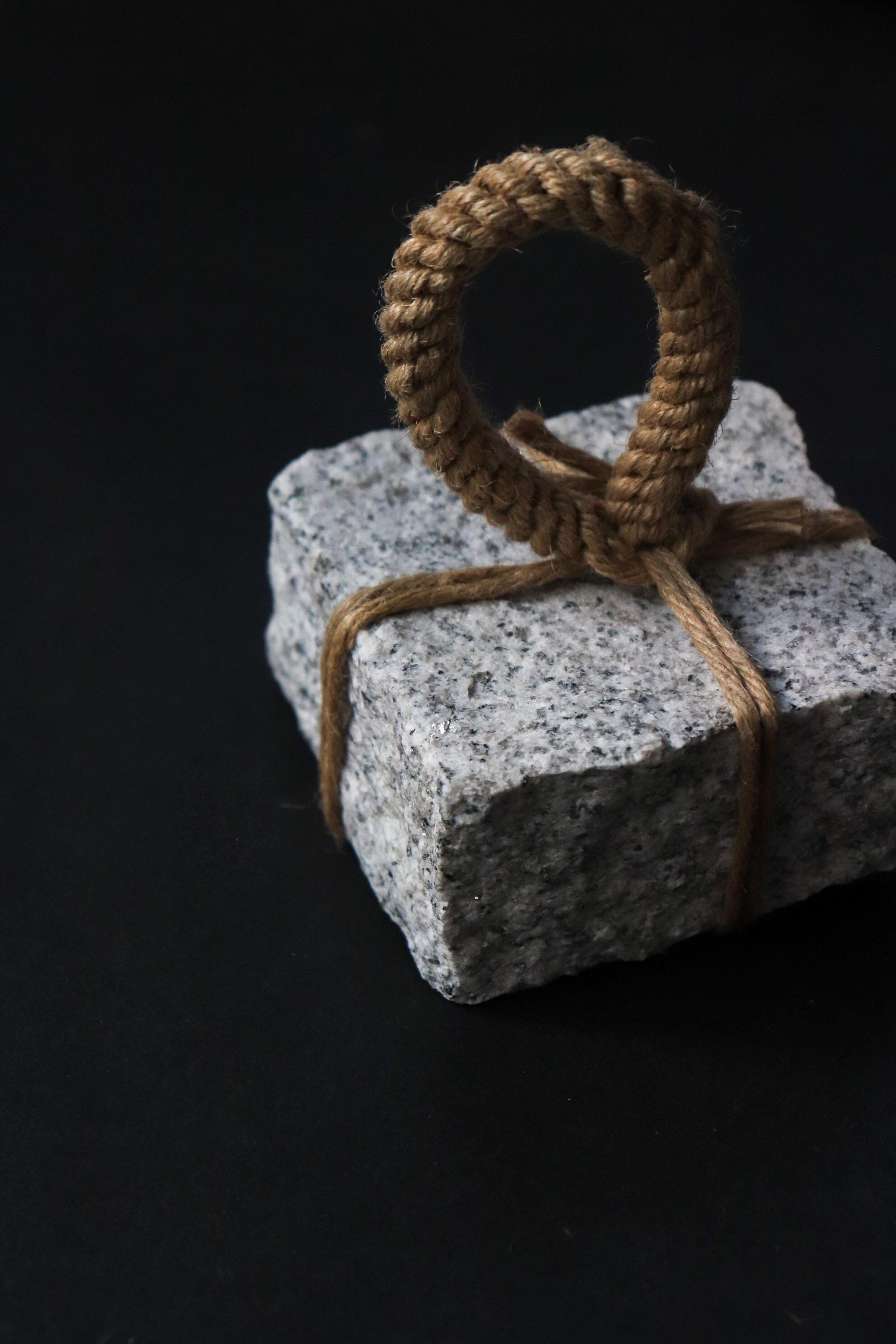 Japanese Sekimori Ishi | White Square Niigata Stone with Hemp Cord | Tea Garden Marker | Wabi Sabi Decor | One of a Kind