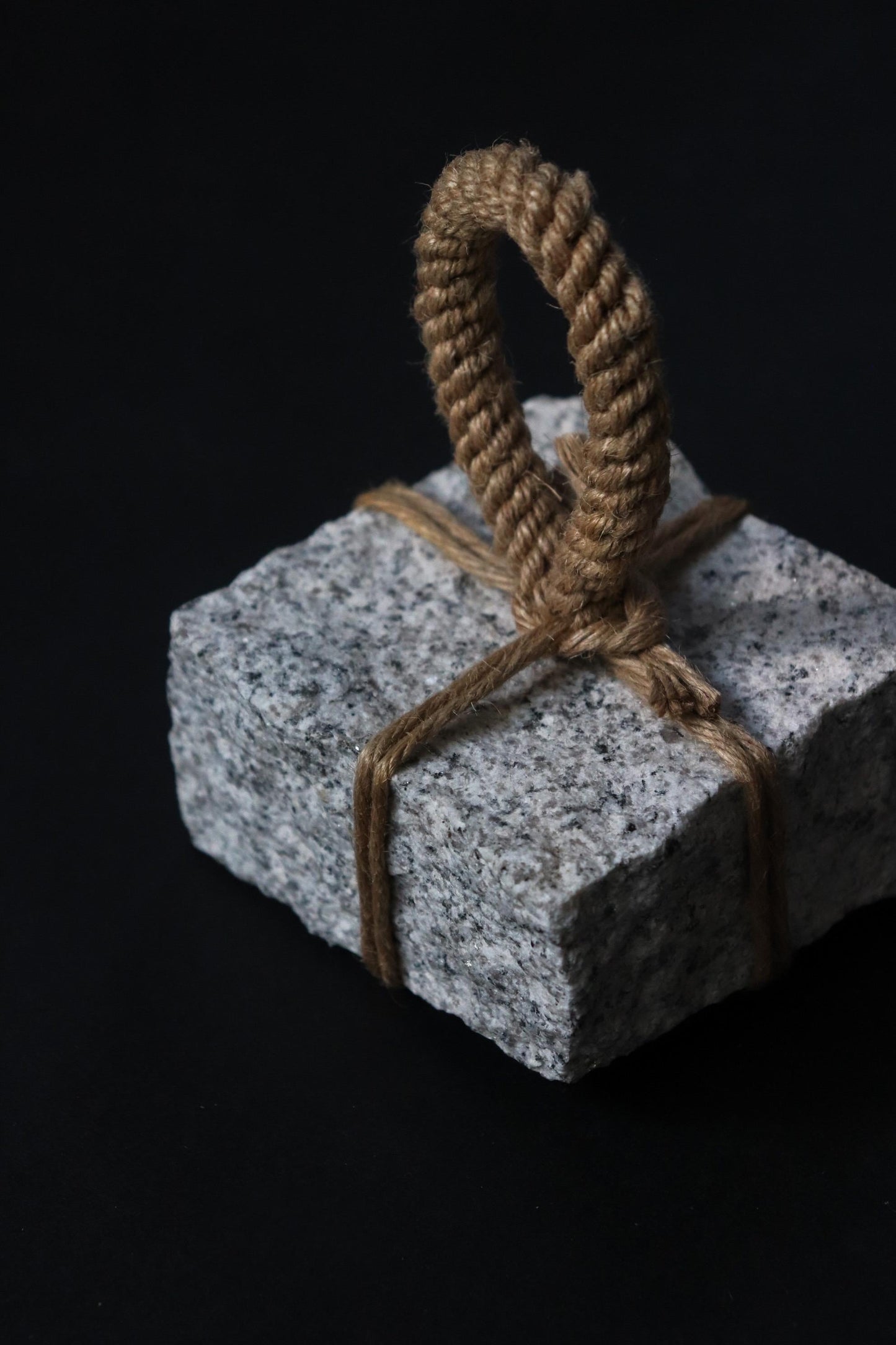 Japanese Sekimori Ishi | White Square Niigata Stone with Hemp Cord | Tea Garden Marker | Wabi Sabi Decor | One of a Kind