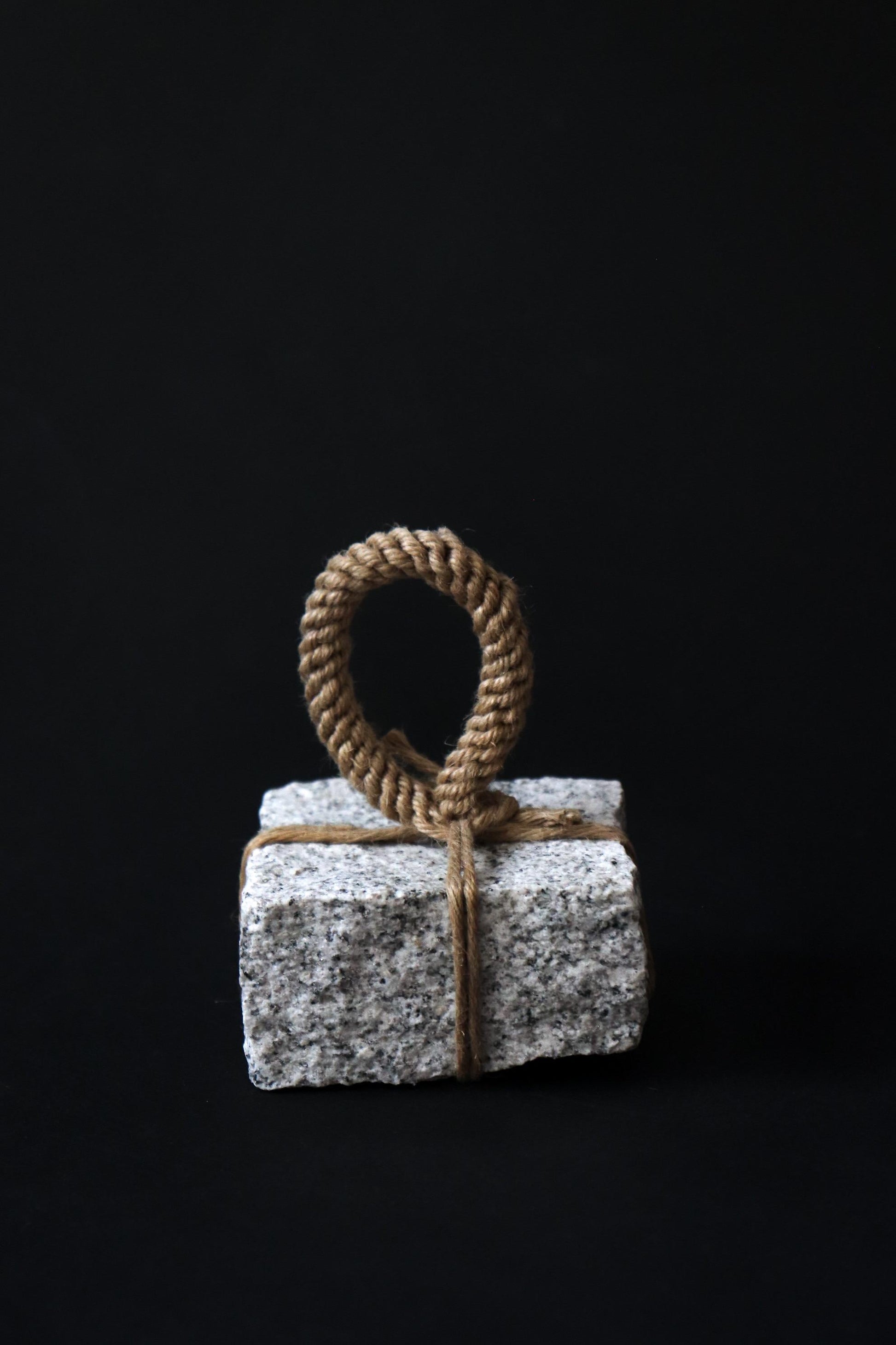 Japanese Sekimori Ishi | White Square Niigata Stone with Hemp Cord | Tea Garden Marker | Wabi Sabi Decor | One of a Kind