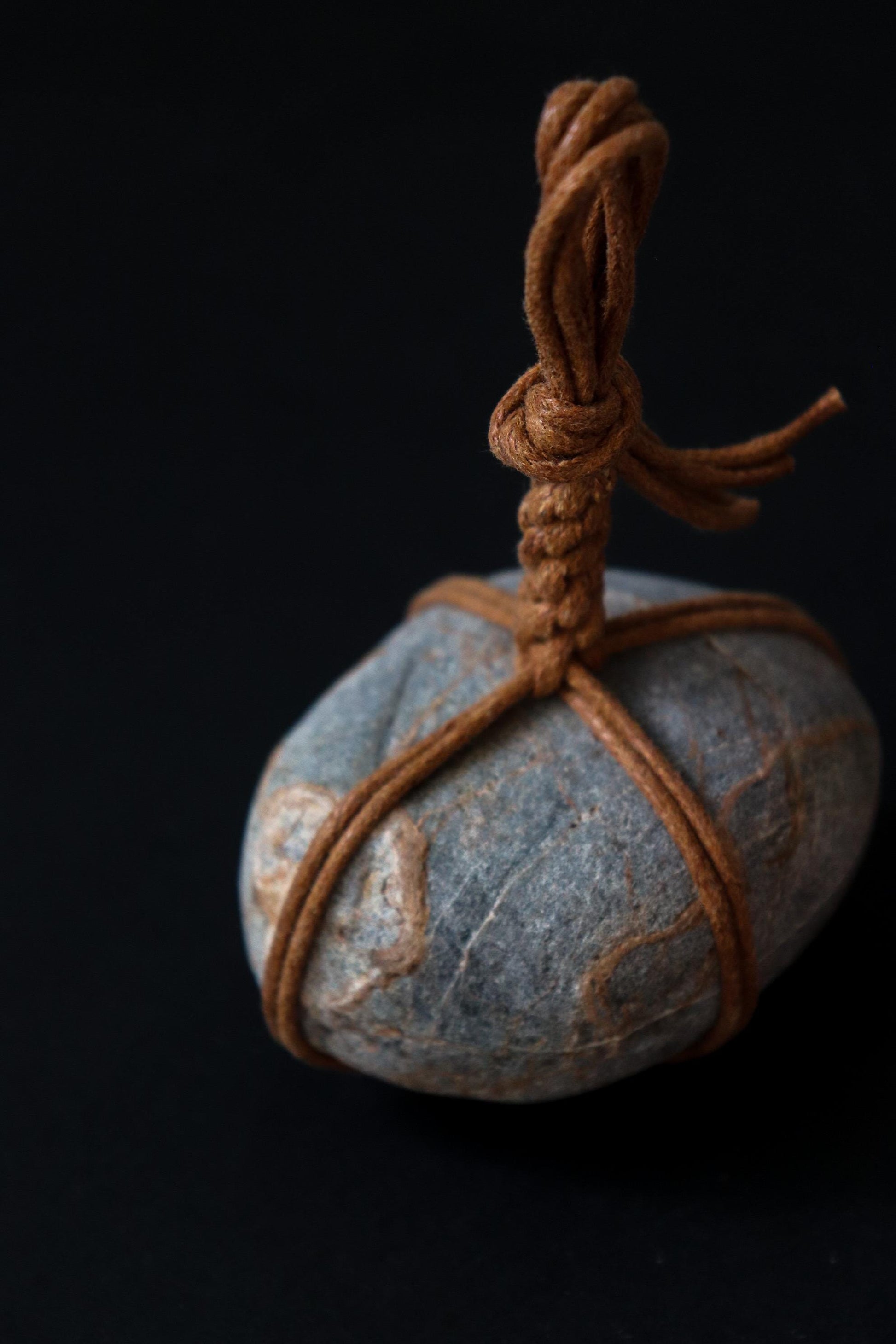 Japanese Sekimori Ishi | Natural Niigata Stone with Cotton Cord | Tea Garden Marker | Wabi Sabi Decor | One of a Kind