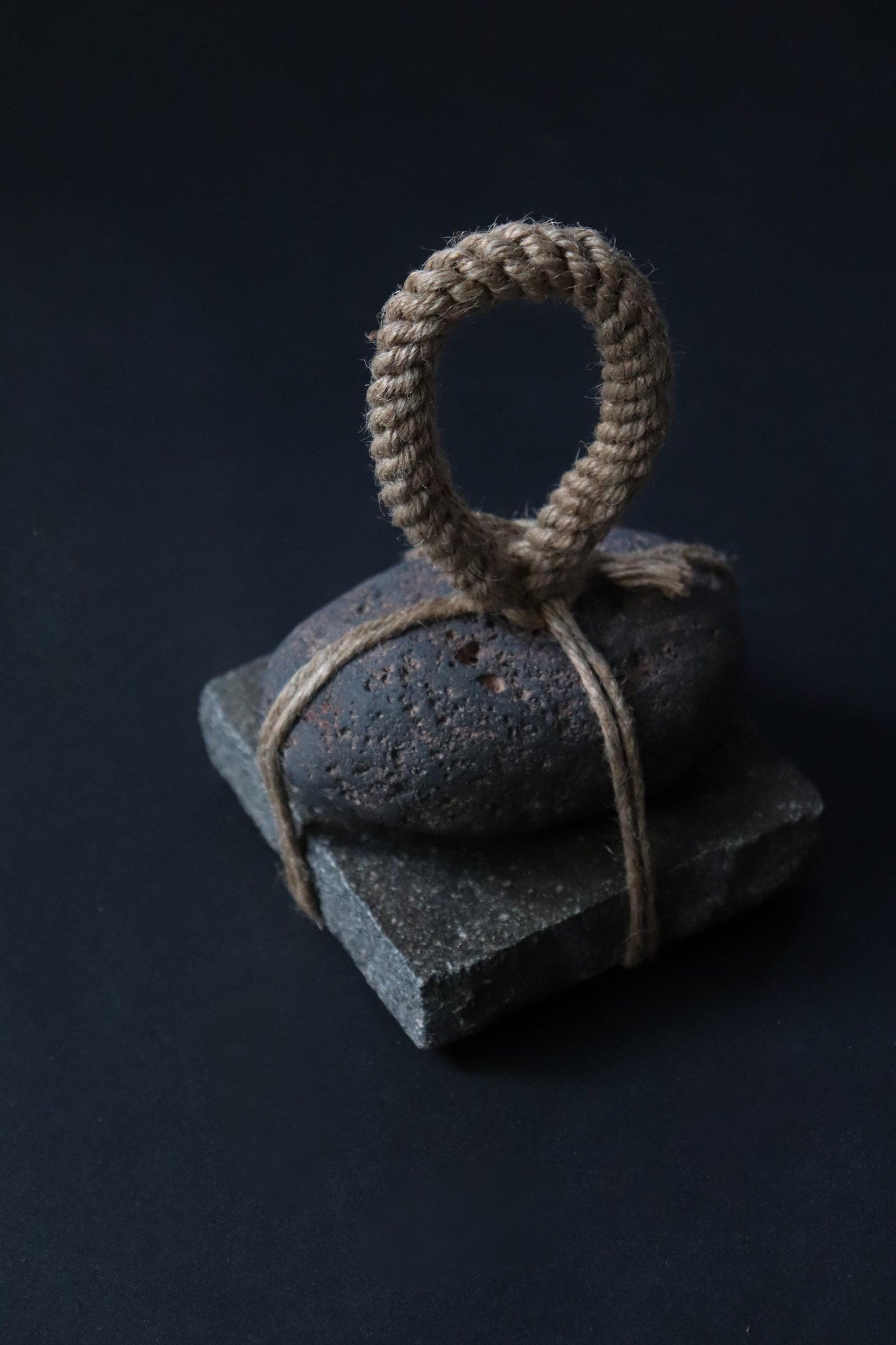 Japanese Two-Tier Sekimori Ishi | Niigata Natural Stone with Hemp Cord | Tea Garden Marker | Wabi Sabi Decor | One of a Kind