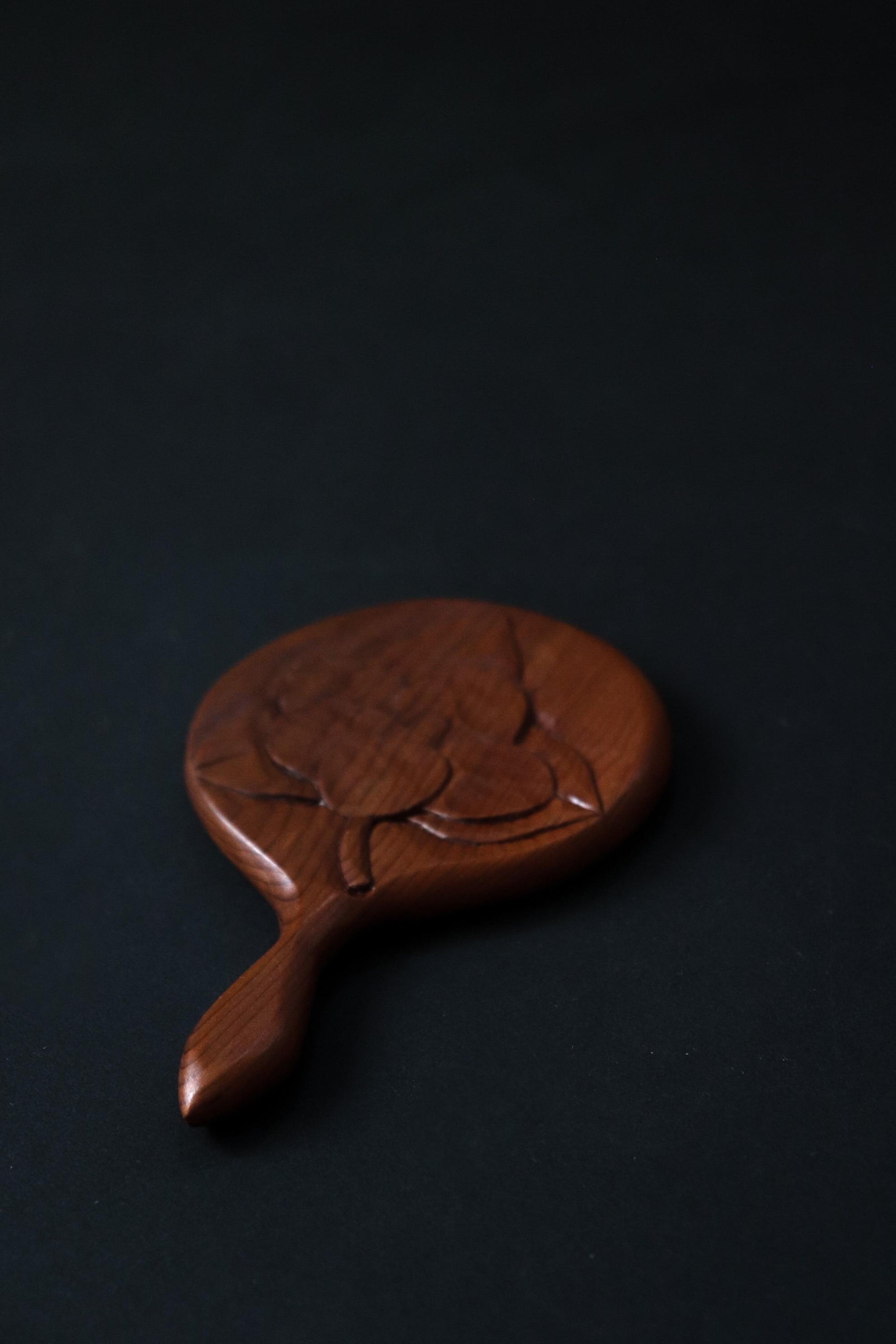 Vintage Japanese Ichii Ittobori Hand Mirror, Hida Takayama Traditional Wood Carving, Carved Wooden Vanity Mirror, Made in Japan