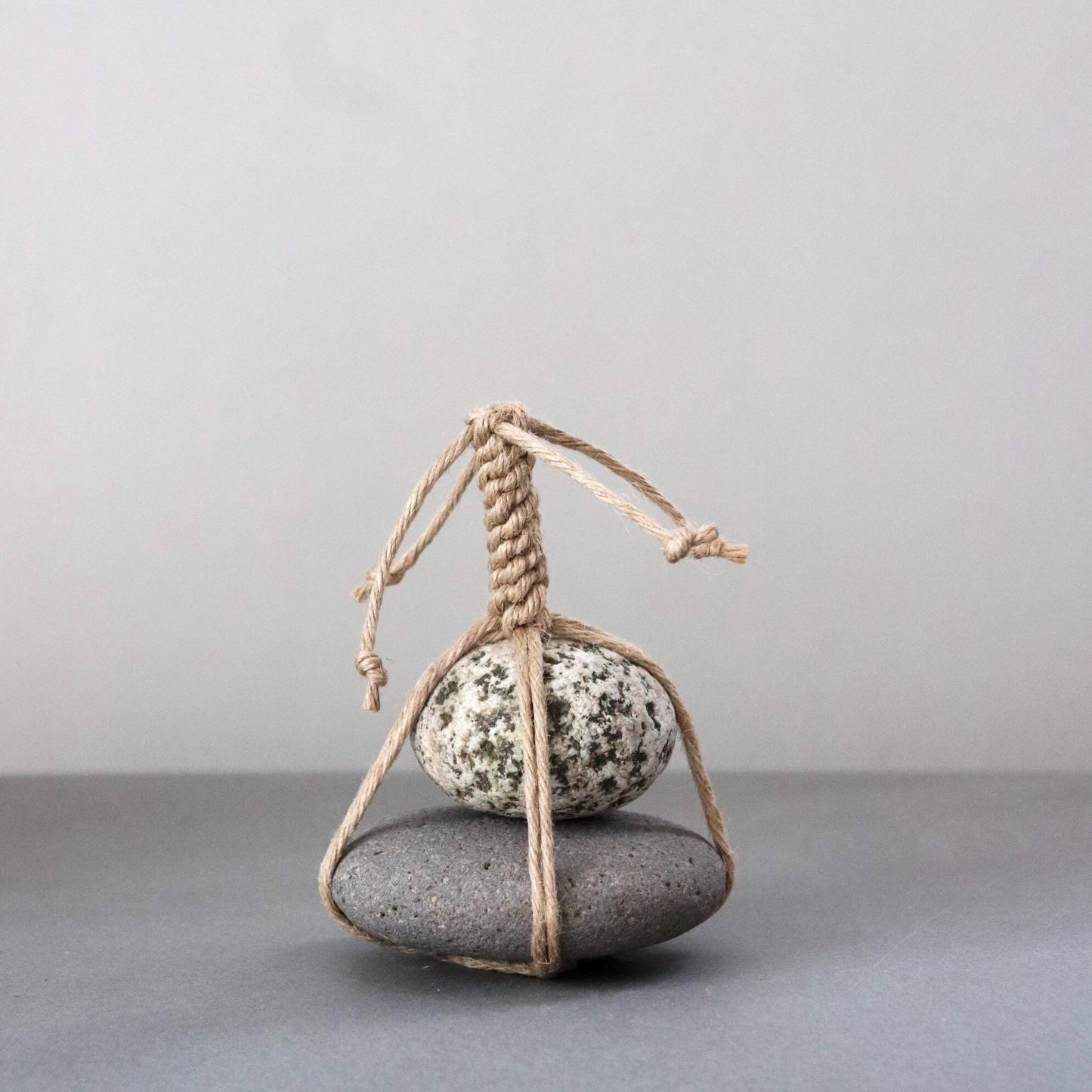 Japanese Two-Tier Sekimori Ishi | Niigata Natural Stone with Hemp Cord | Tea Garden Marker | Wabi Sabi Decor | One of a Kind