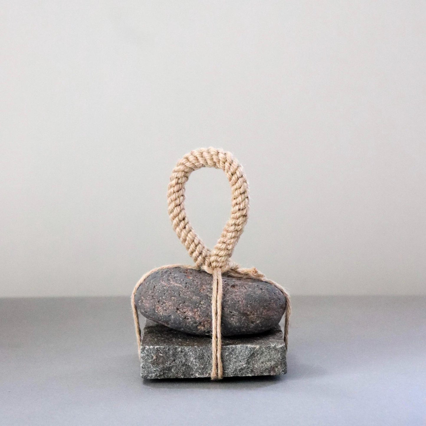 Japanese Two-Tier Sekimori Ishi | Niigata Natural Stone with Hemp Cord | Tea Garden Marker | Wabi Sabi Decor | One of a Kind