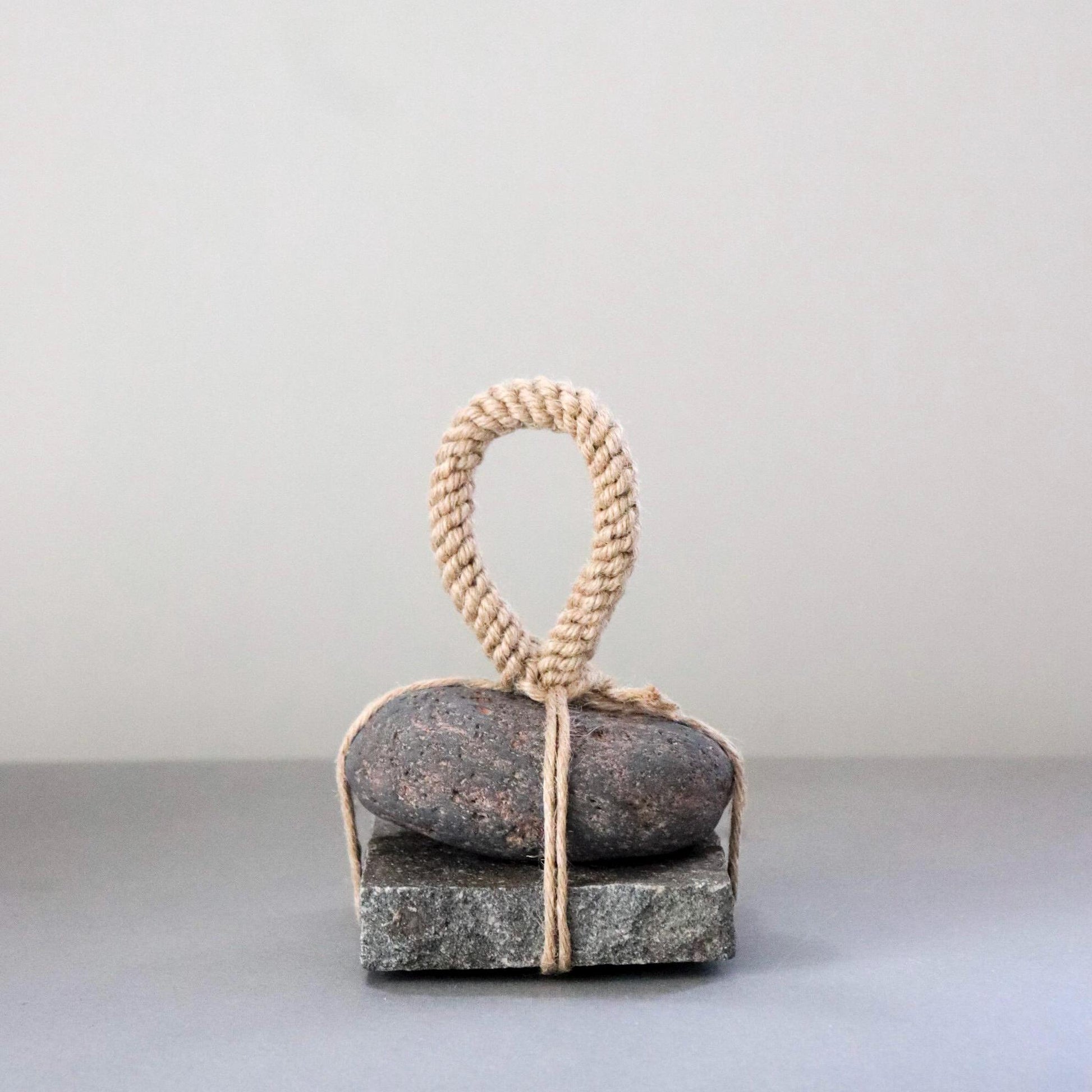 Japanese Two-Tier Sekimori Ishi | Niigata Natural Stone with Hemp Cord | Tea Garden Marker | Wabi Sabi Decor | One of a Kind