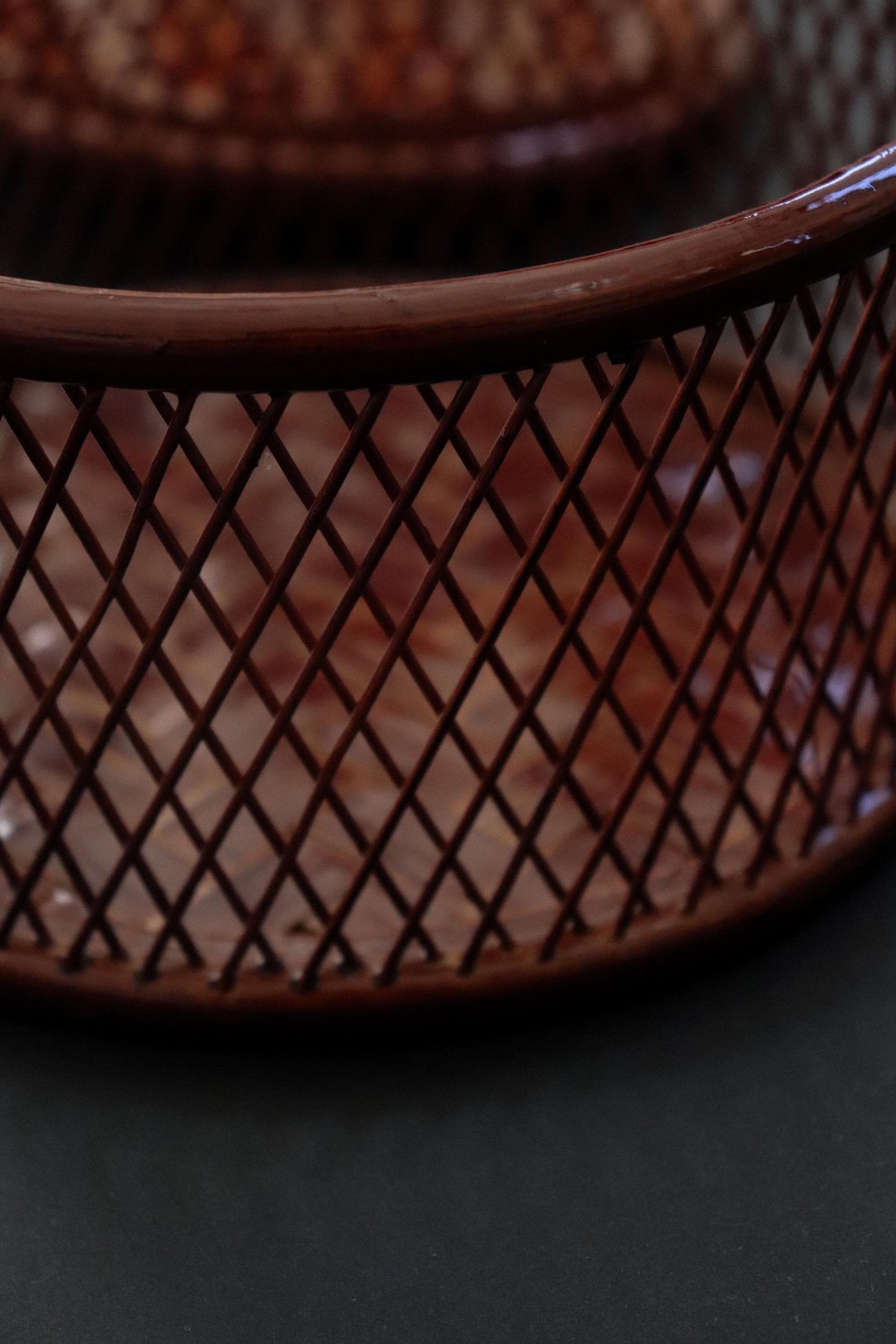 Vintage Japanese Bamboo Sweet Box, Yufu Oita Bamboo Craft, Lacquered Woven Basket with Lid, Traditional Kashiki, Made in Japan