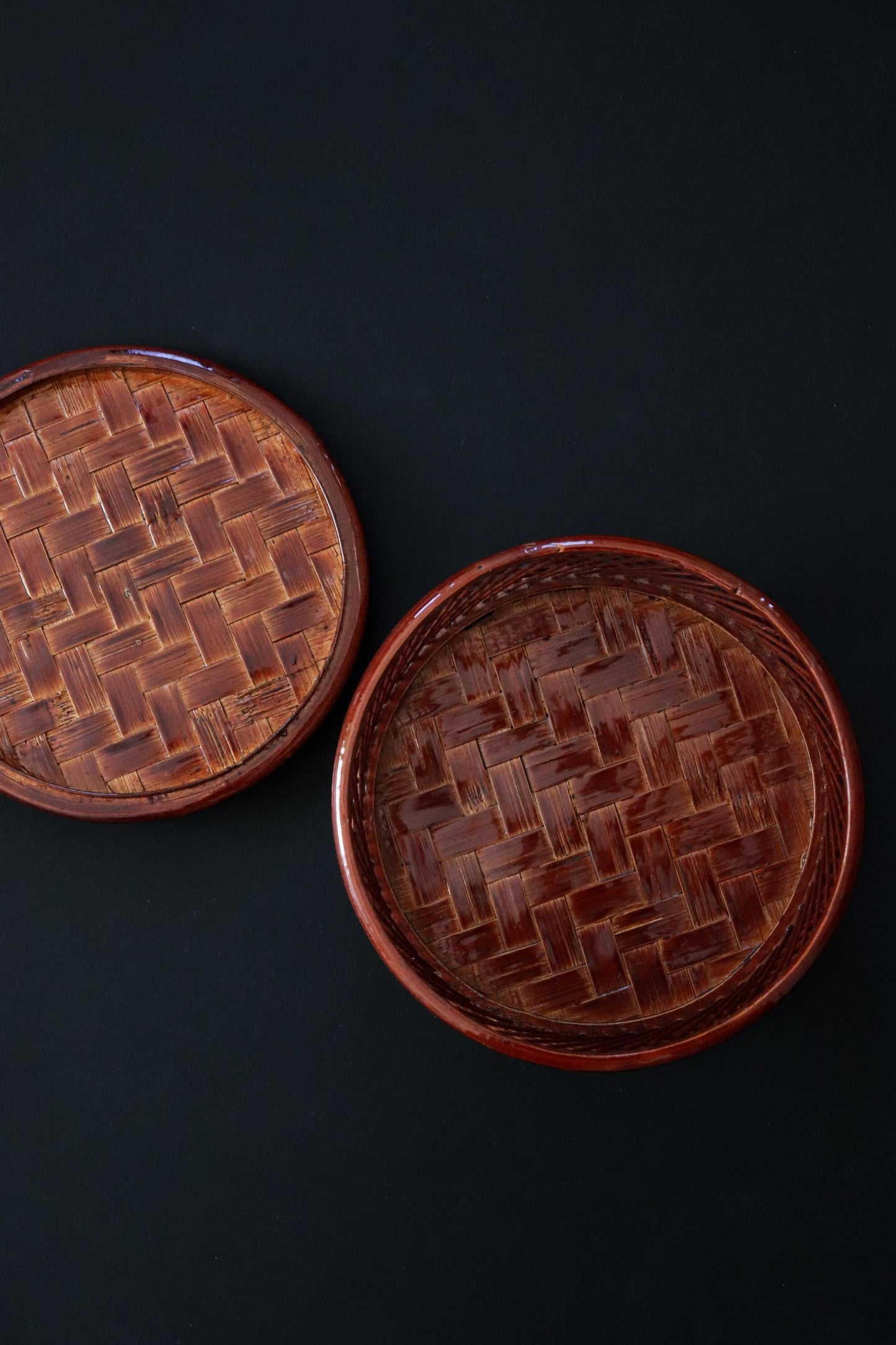 Vintage Japanese Bamboo Sweet Box, Yufu Oita Bamboo Craft, Small Lacquered Woven Basket with Lid, Traditional Kashiki, Made in Japan