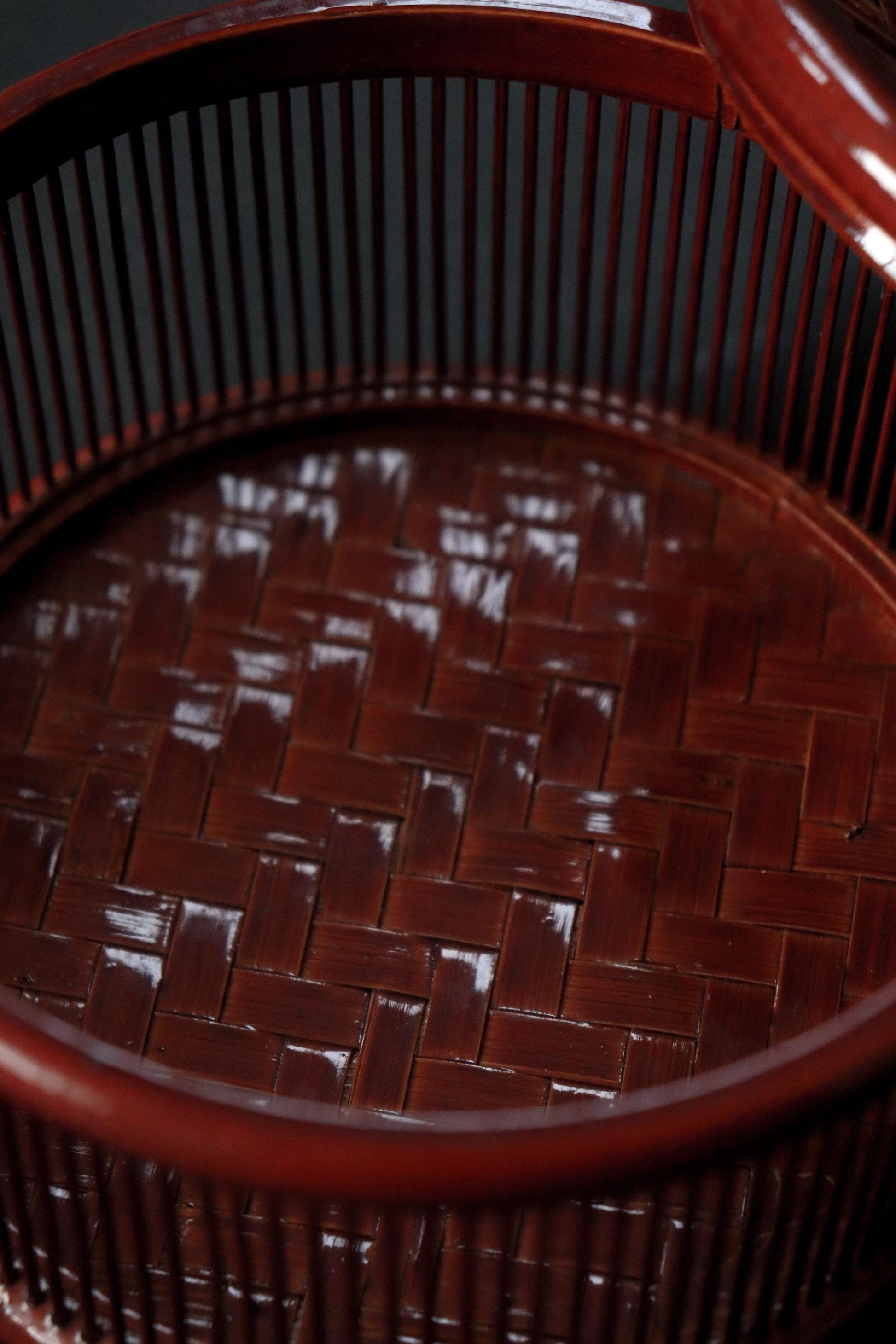 Vintage Japanese Bamboo Sweet Box, Yufu Oita Bamboo Craft, Small Lacquered Woven Basket with Lid, Traditional Kashiki, Made in Japan