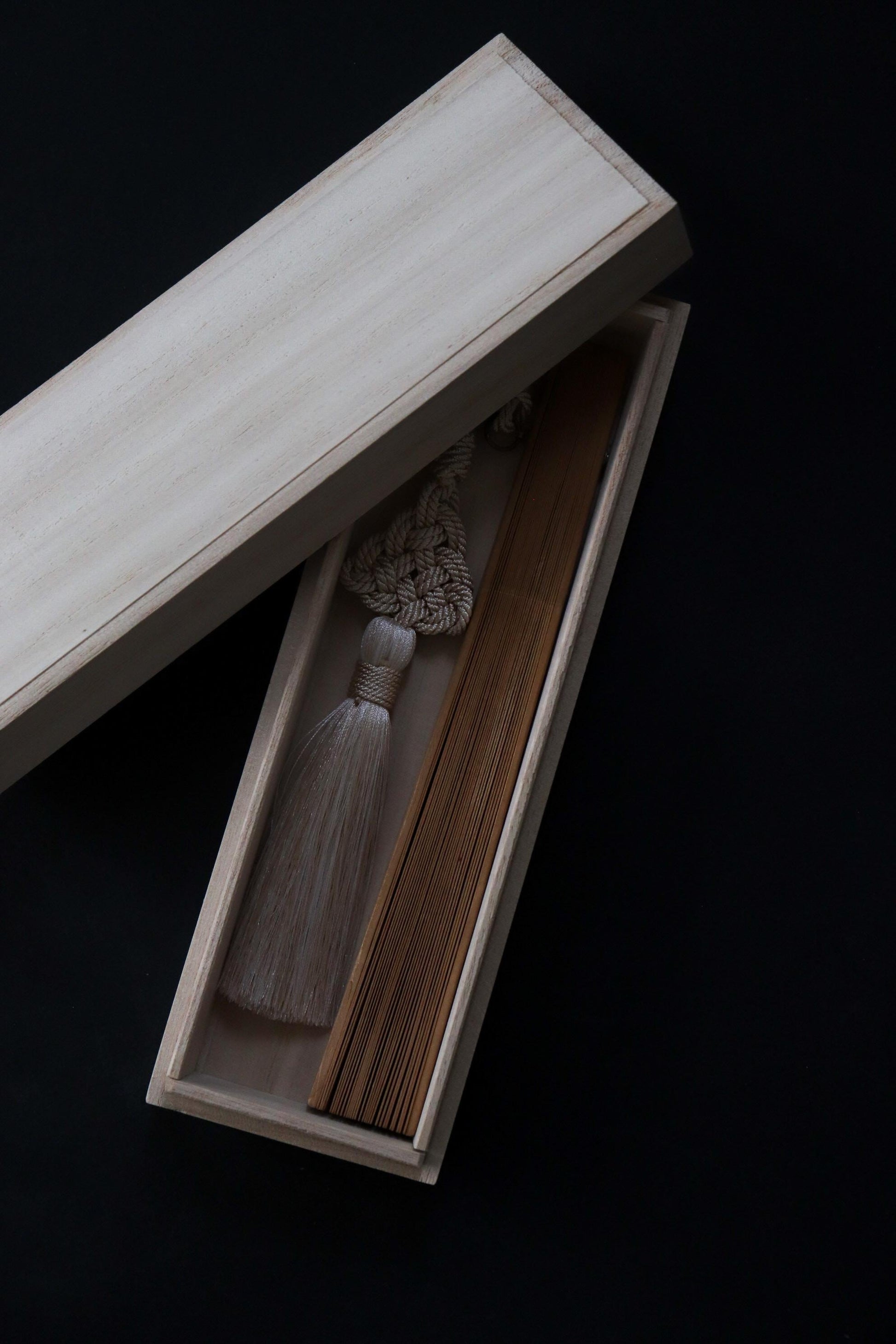Vintage Japanese Sandalwood Folding Fan No. 03, Carved Openwork Sensu with Artisan Tassel & Paulownia Box, WabiSabi Kitchen Collection