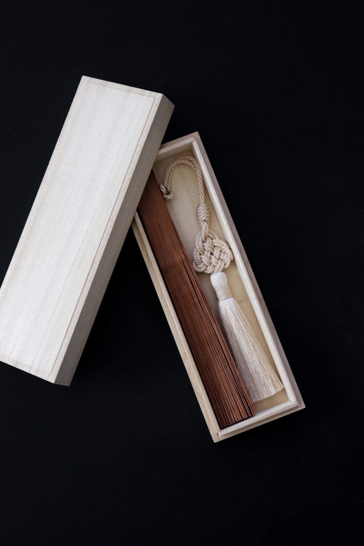 Vintage Japanese Sandalwood Folding Fan No. 01, Carved Wooden Sensu with Artisan Tassel & Paulownia Box, WabiSabi Kitchen Collection
