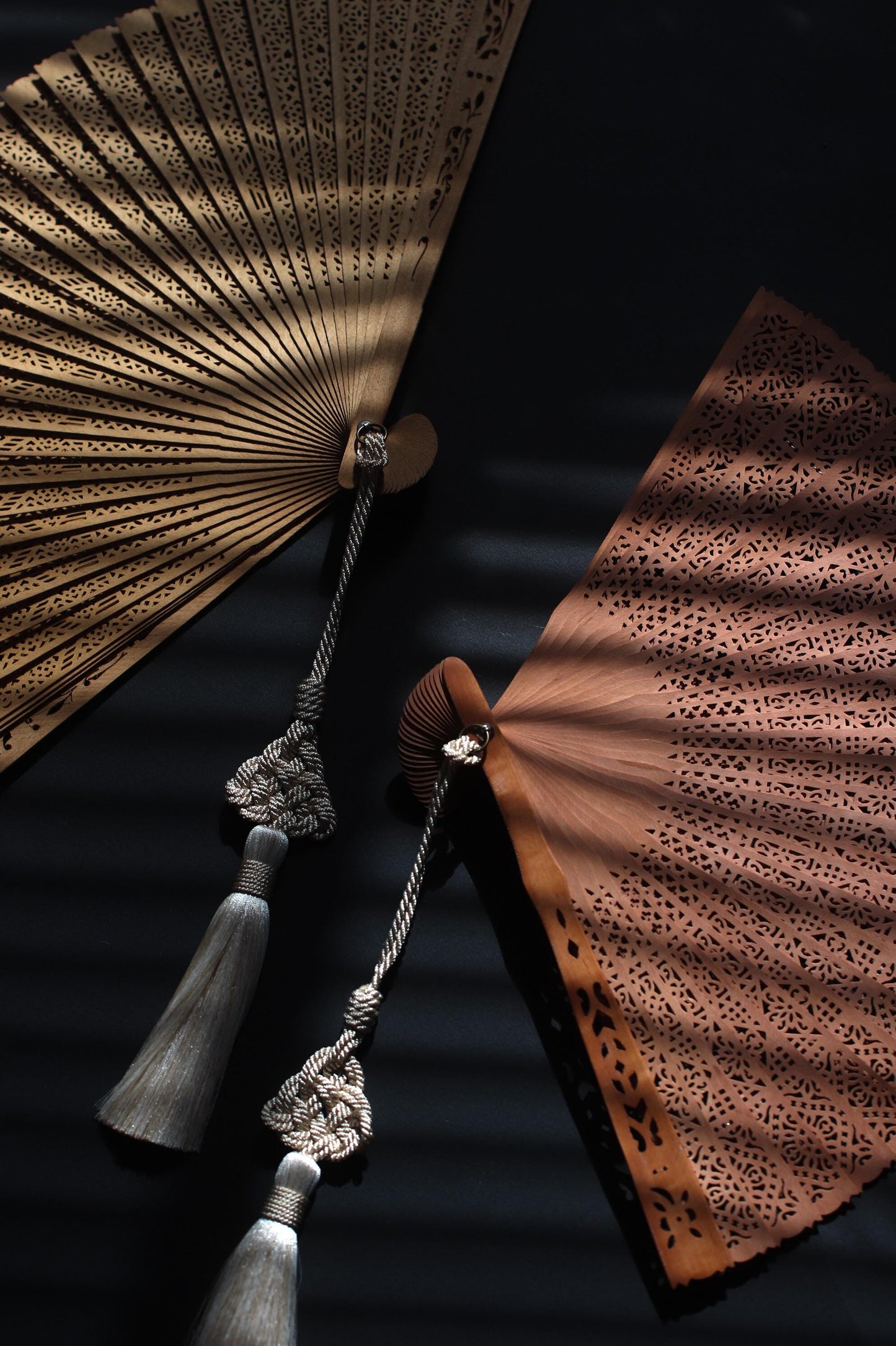 Vintage Japanese Sandalwood Folding Fan No. 01, Carved Wooden Sensu with Artisan Tassel & Paulownia Box, WabiSabi Kitchen Collection