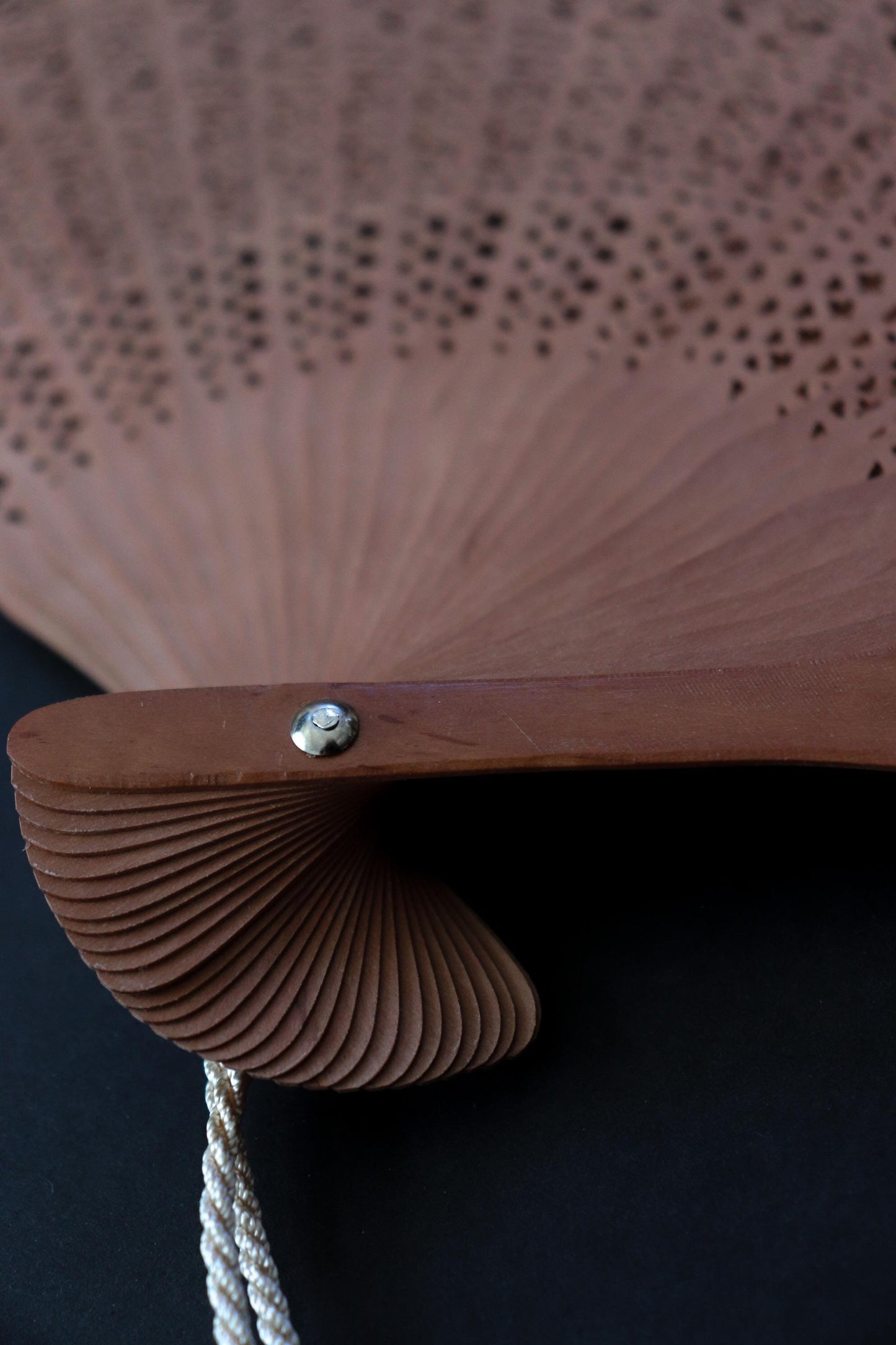 Vintage Japanese Sandalwood Folding Fan No. 01, Carved Wooden Sensu with Artisan Tassel & Paulownia Box, WabiSabi Kitchen Collection