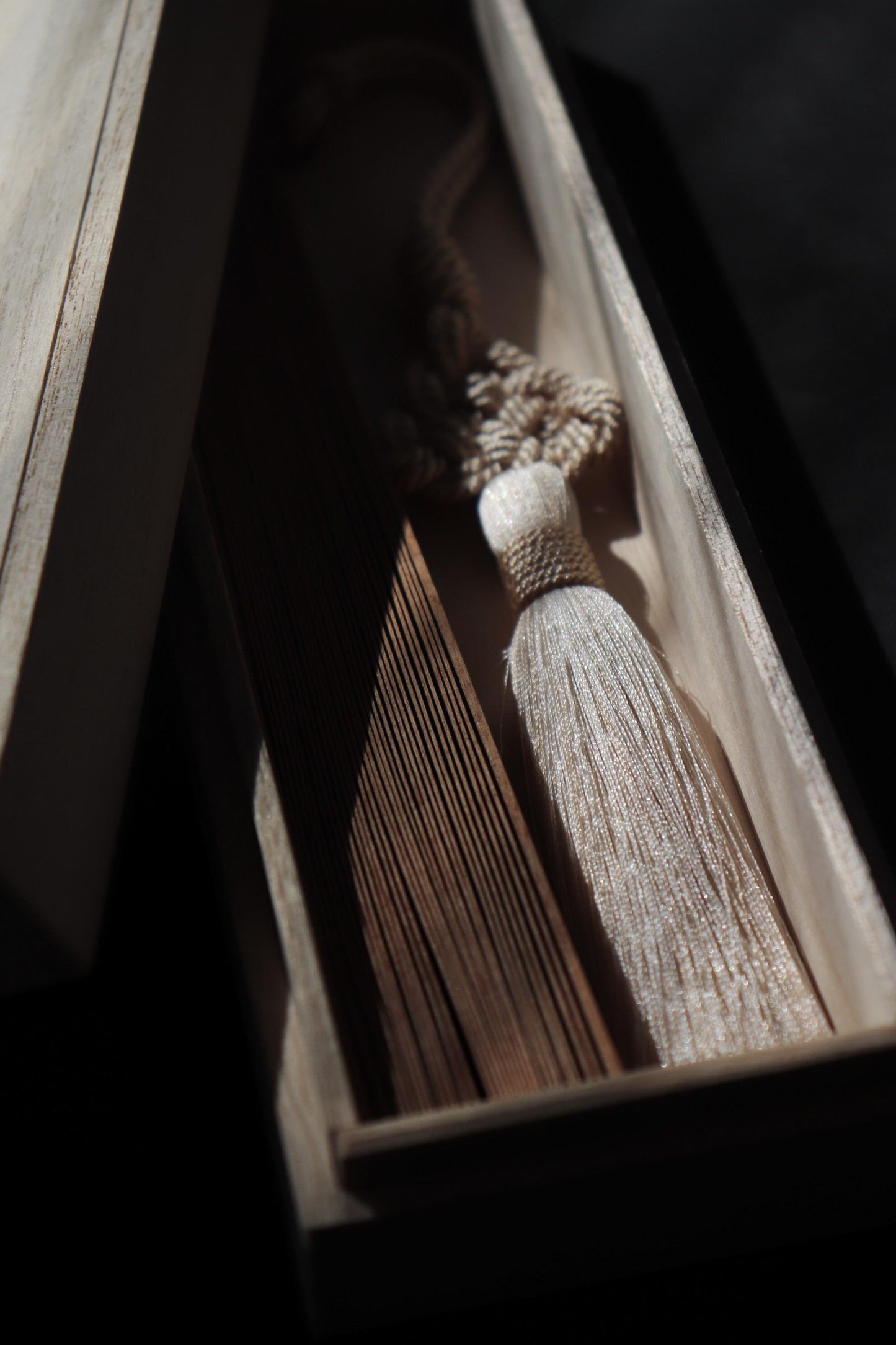 Vintage Japanese Sandalwood Folding Fan No. 02, Carved Wooden Sensu with Artisan Tassel & Paulownia Box, WabiSabi Kitchen Collection
