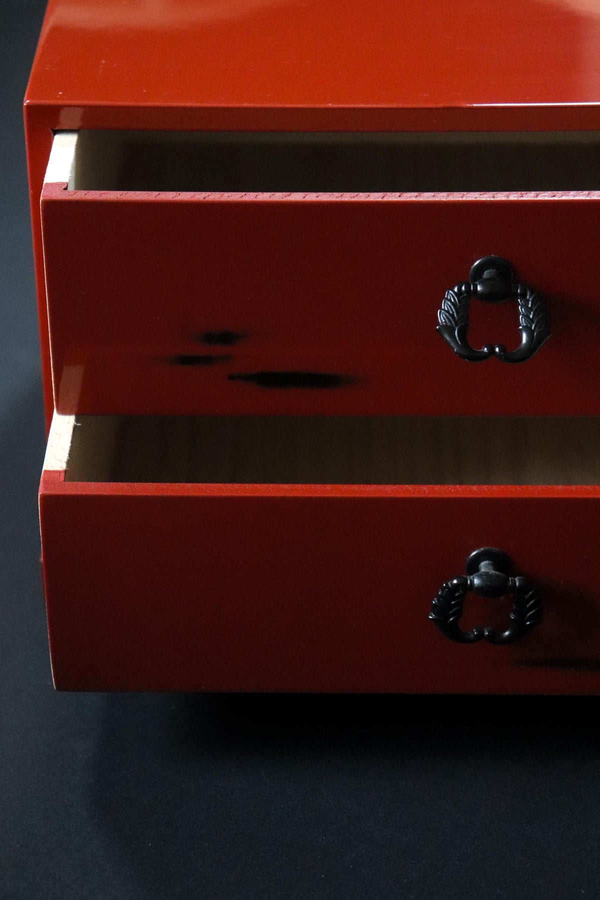 Vintage Japanese Negoro Lacquer 2-Drawer Chest, Vermilion and Black Lacquerware, Small Tansu Storage Box, Japanese Home Decor