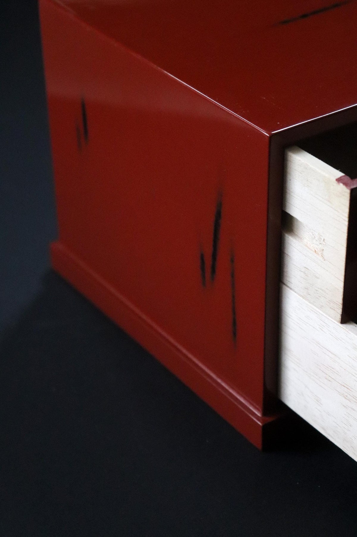 Vintage Japanese Negoro Lacquer 2-Drawer Chest, Vermilion and Black Lacquerware, Small Tansu Storage Box, Japanese Home Decor