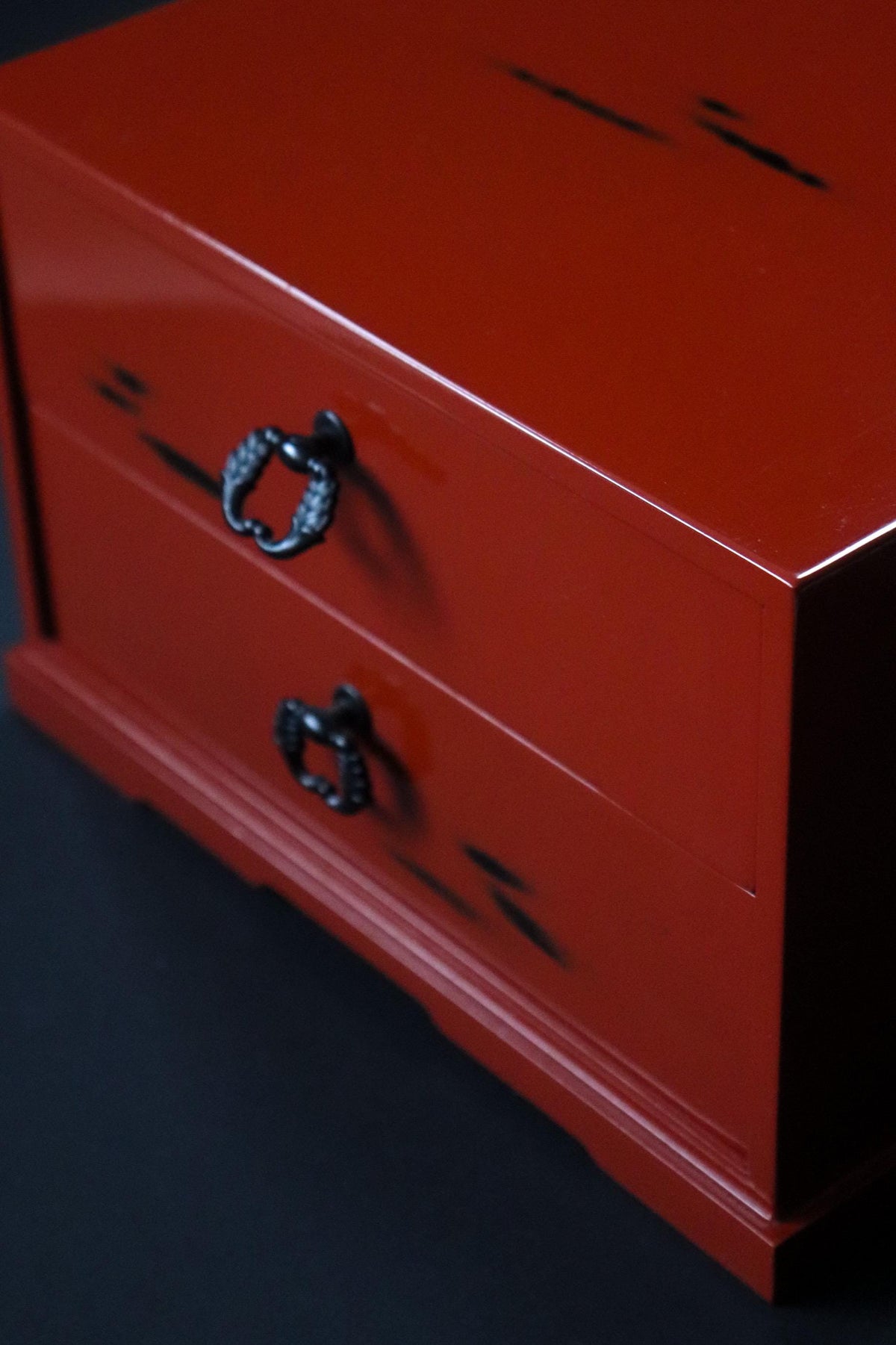 Vintage Japanese Negoro Lacquer 2-Drawer Chest, Vermilion and Black Lacquerware, Small Tansu Storage Box, Japanese Home Decor