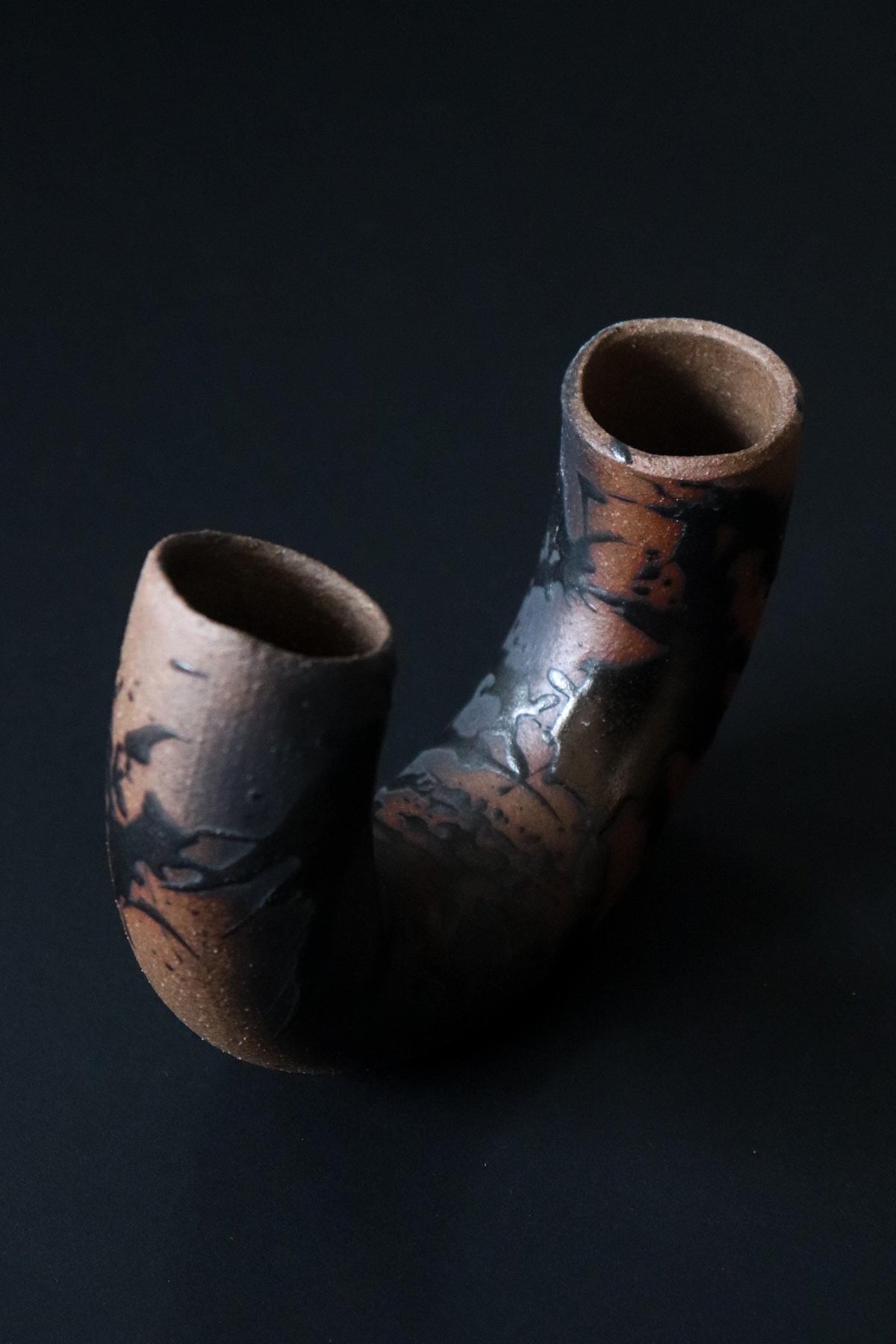 Vintage Japanese Banko Ware U-Shaped Ikebana Vase, Ryusei Kiln Yokkaichi, Sculptural Ceramic Vessel