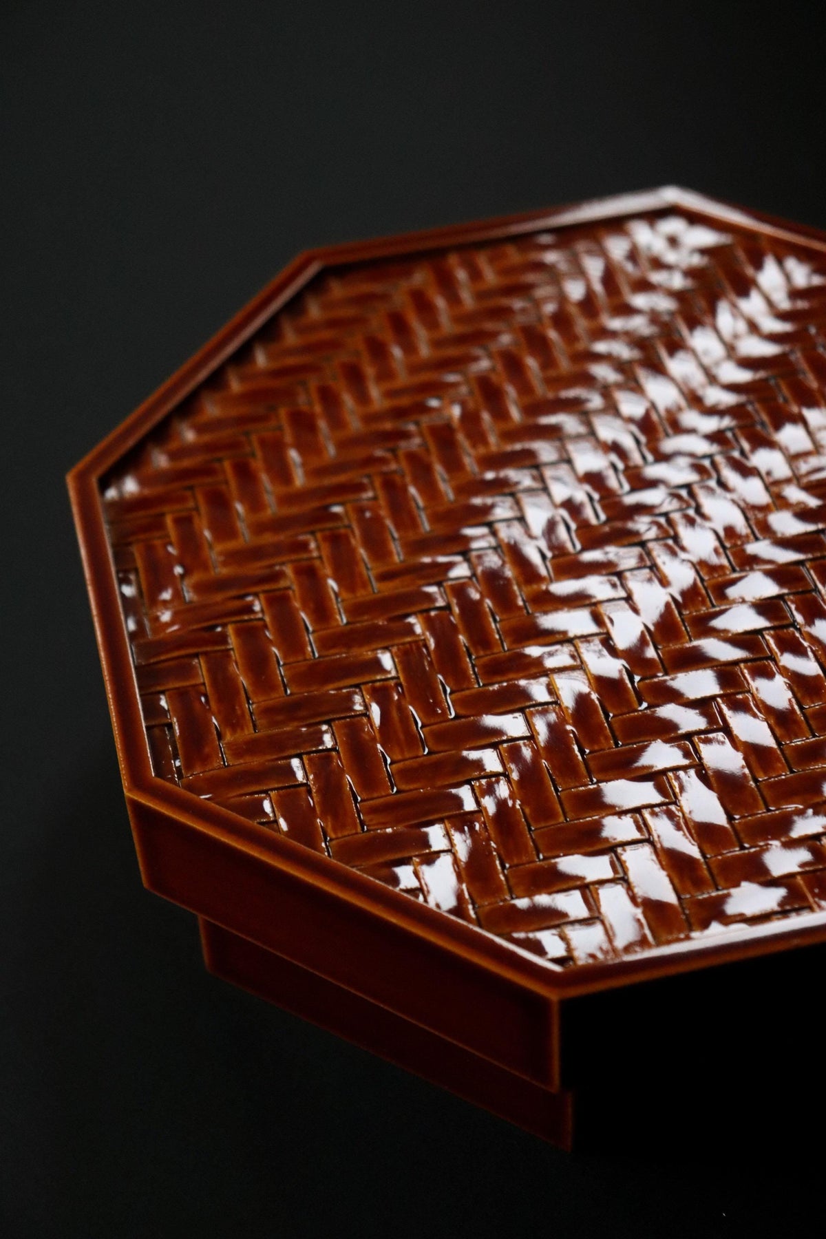Vintage Hida Shunkei Ajiro Yae Lidded Box, Takayama Japanese Lacquerware, Octagonal Woven Craft