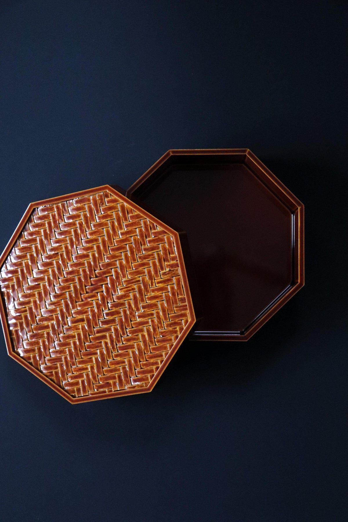 Vintage Hida Shunkei Ajiro Yae Lidded Box, Takayama Japanese Lacquerware, Octagonal Woven Craft