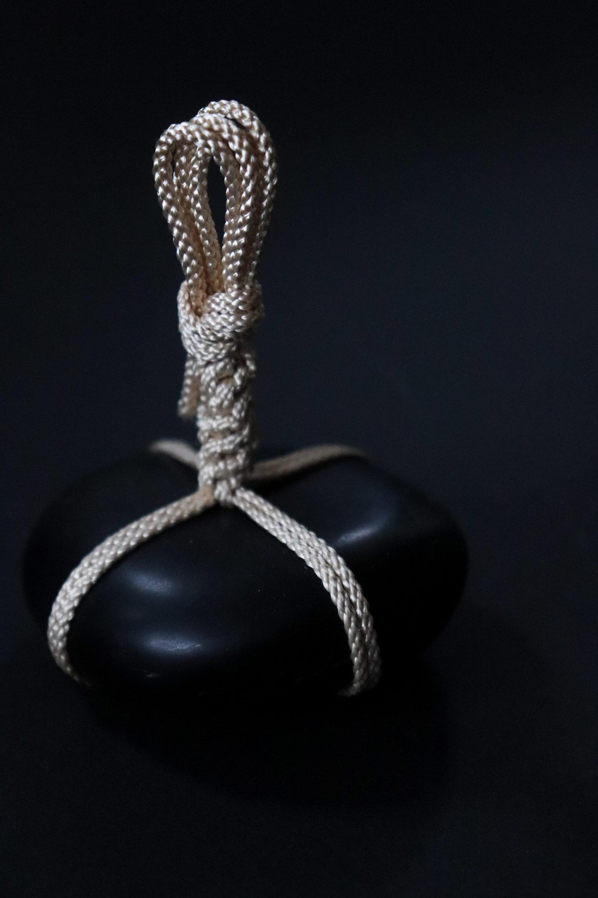 Japanese Sekimori-ishi Barrier Stone, Polished Nachiguro Stone with Edo-Style Braided Cord, Wabi Sabi Object