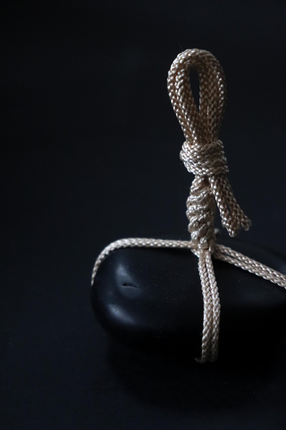 Japanese Sekimori-ishi Barrier Stone, Polished Nachiguro Stone with Edo-Style Braided Cord, Wabi Sabi Object