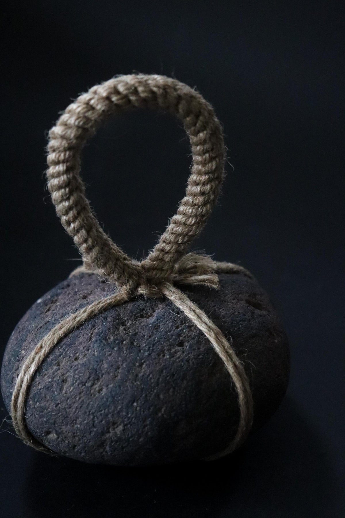 Japanese Sekimori-ishi Barrier Stone, Large Niigata Natural Stone with Hemp Cord, Wabi Sabi Sculptural Object