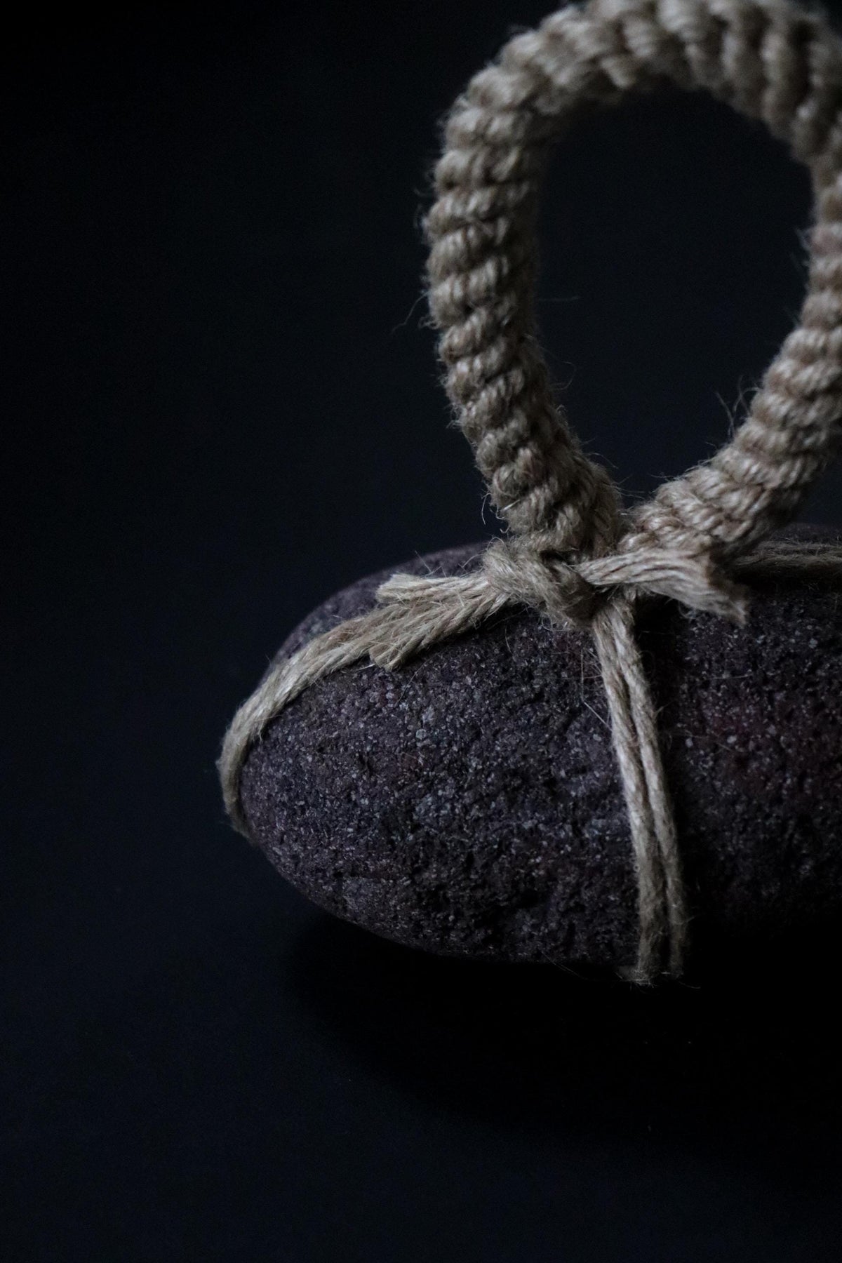 Japanese Sekimori-ishi Barrier Stone, Large Niigata Natural Stone with Hemp Cord, Wabi Sabi Sculptural Object