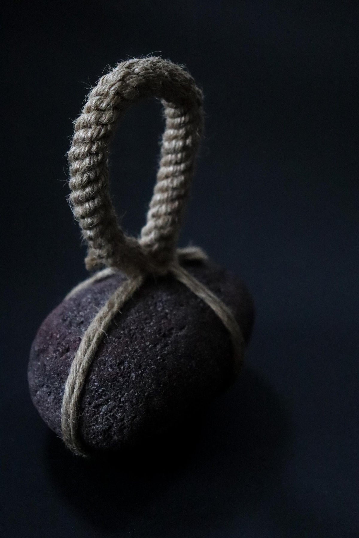 Japanese Sekimori-ishi Barrier Stone, Large Niigata Natural Stone with Hemp Cord, Wabi Sabi Sculptural Object