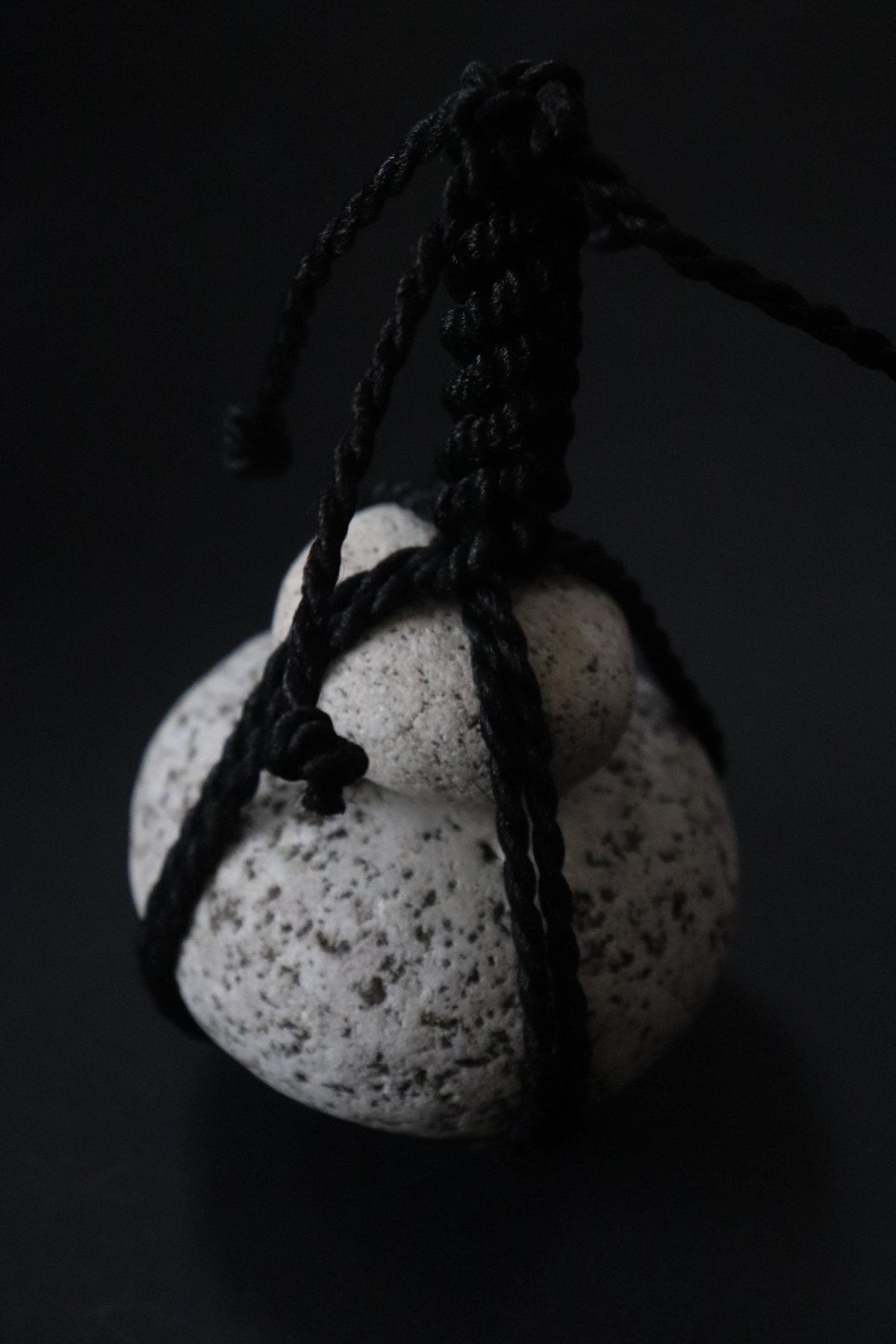 Japanese Sekimori-ishi Barrier Stone, Double Niigata Natural Stone with Black Garden Rope, Wabi Sabi Sculpture