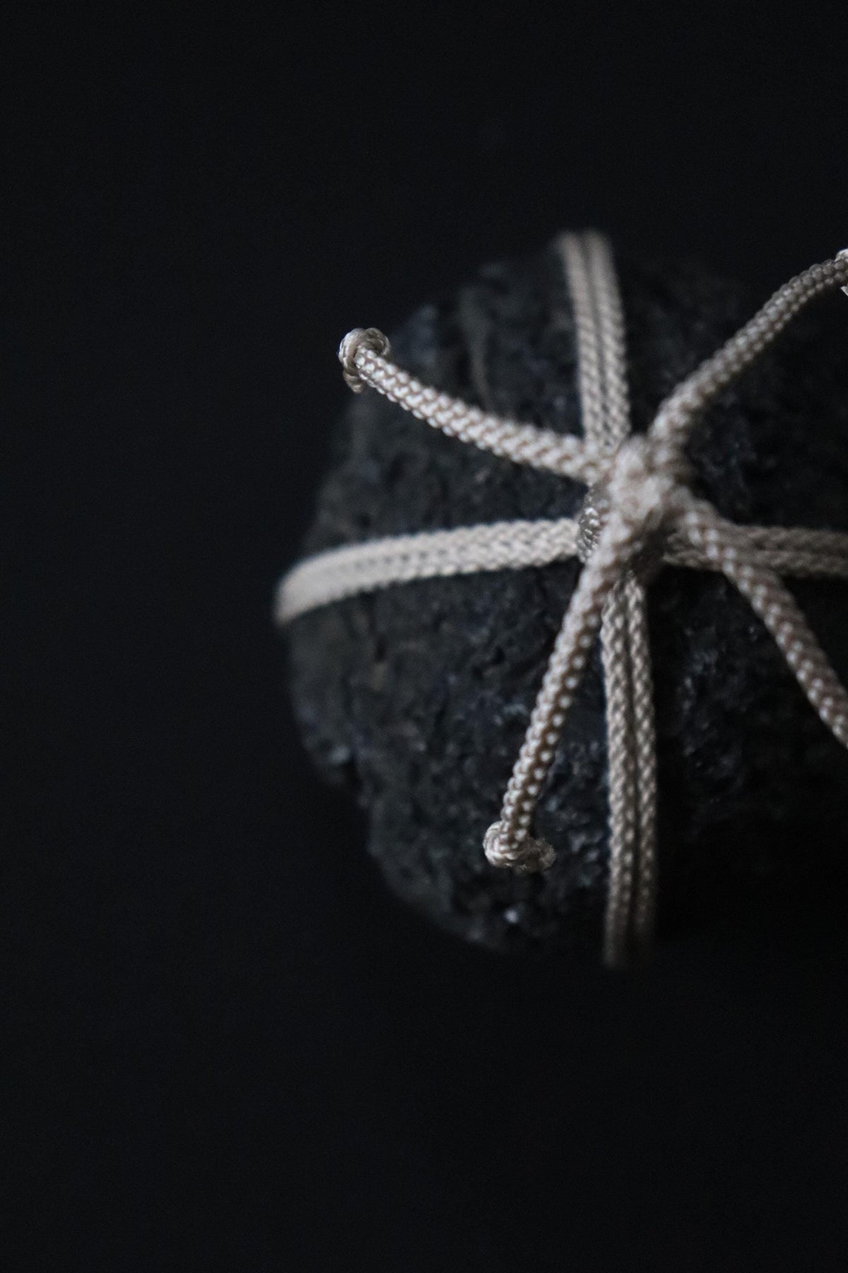 Japanese Sekimori-ishi Barrier Stone, Hokkaido Obsidian with Edo-Style Braided Cord, Wabi Sabi Garden Object