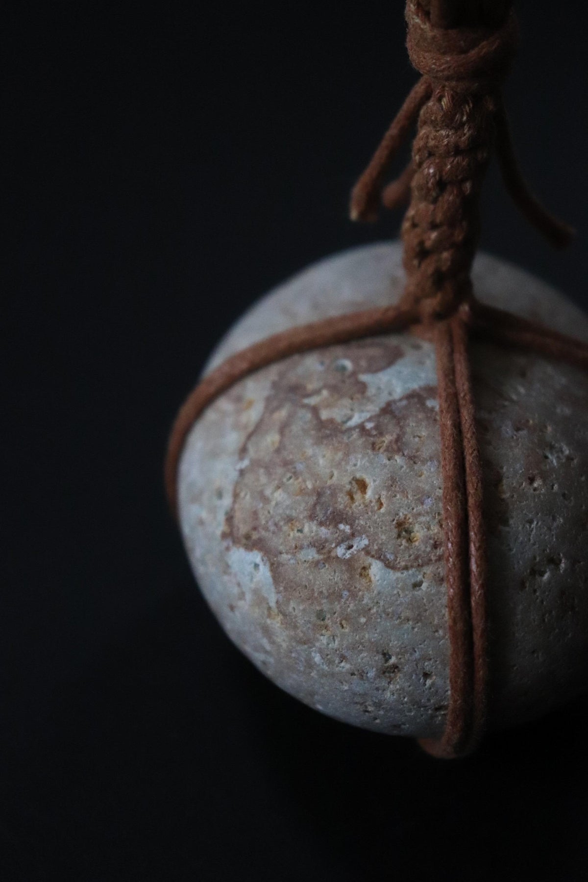 Japanese Sekimori-ishi Barrier Stone, Niigata Yakuseki Stone with Cotton Cord, Wabi Sabi Garden Object